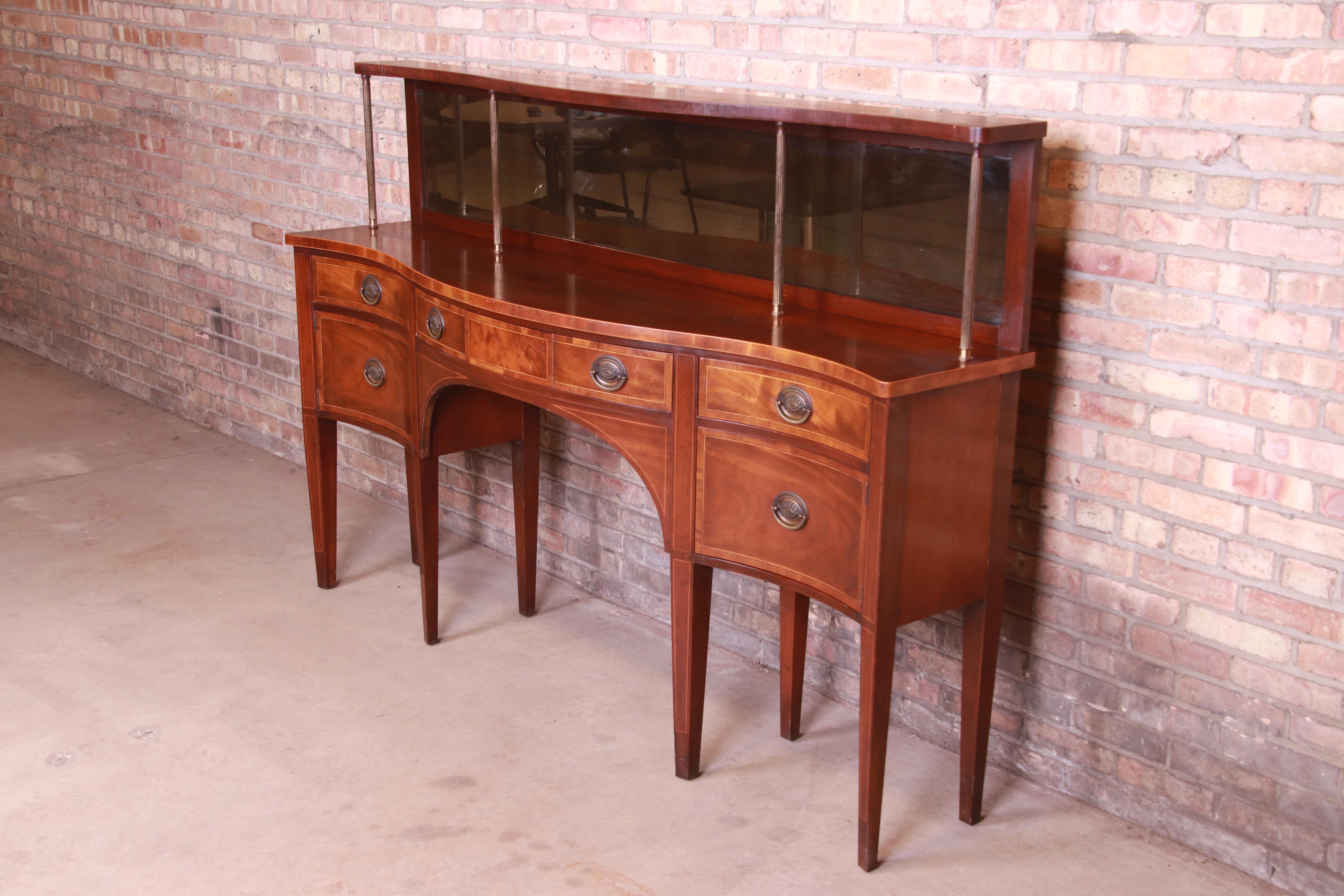 American Baker Furniture Federal Mahogany Bow Front Sideboard Credenza, circa 1940s For Sale
