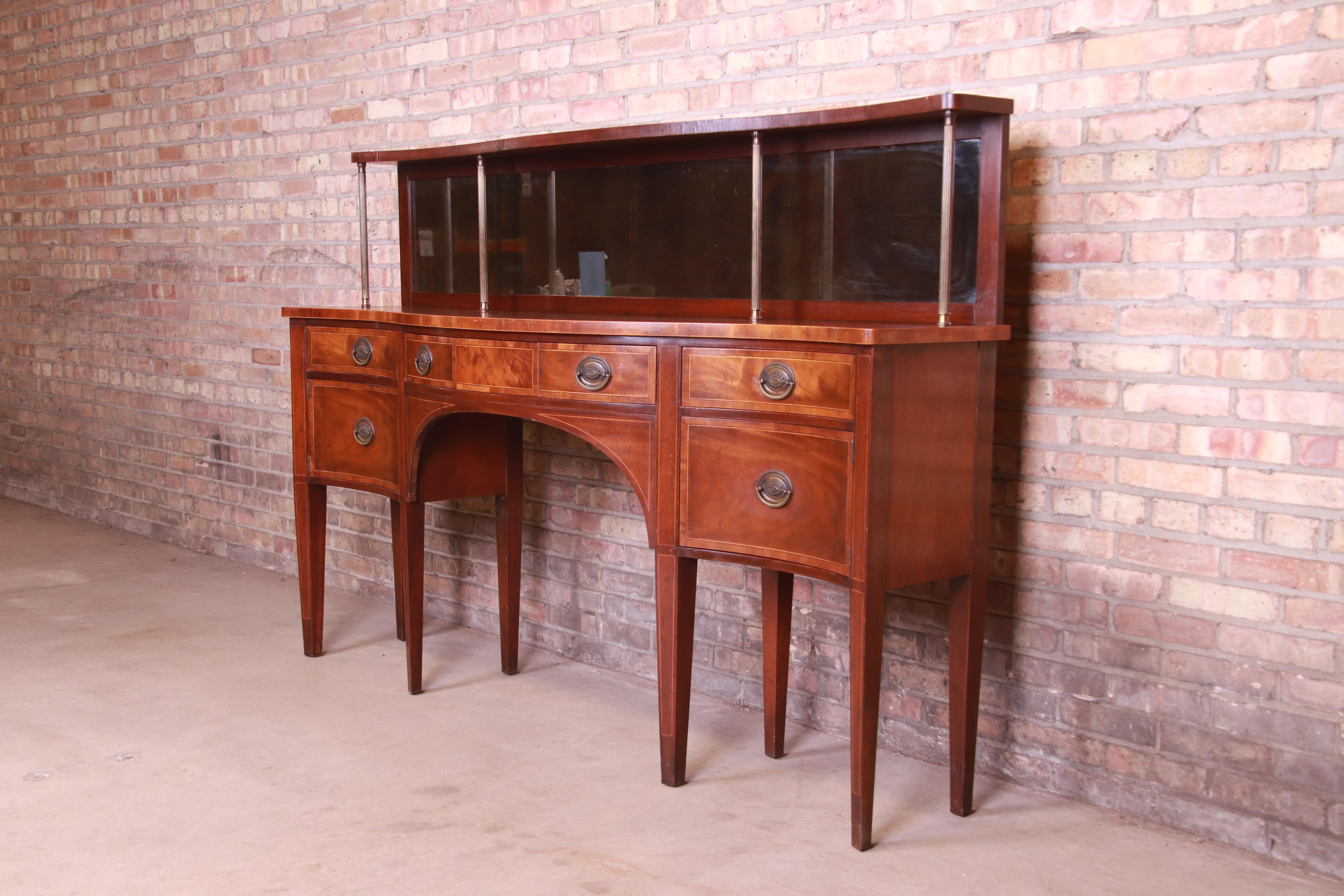 Baker Furniture Federal Mahogany Bow Front Sideboard Credenza, circa 1940s In Good Condition For Sale In South Bend, IN