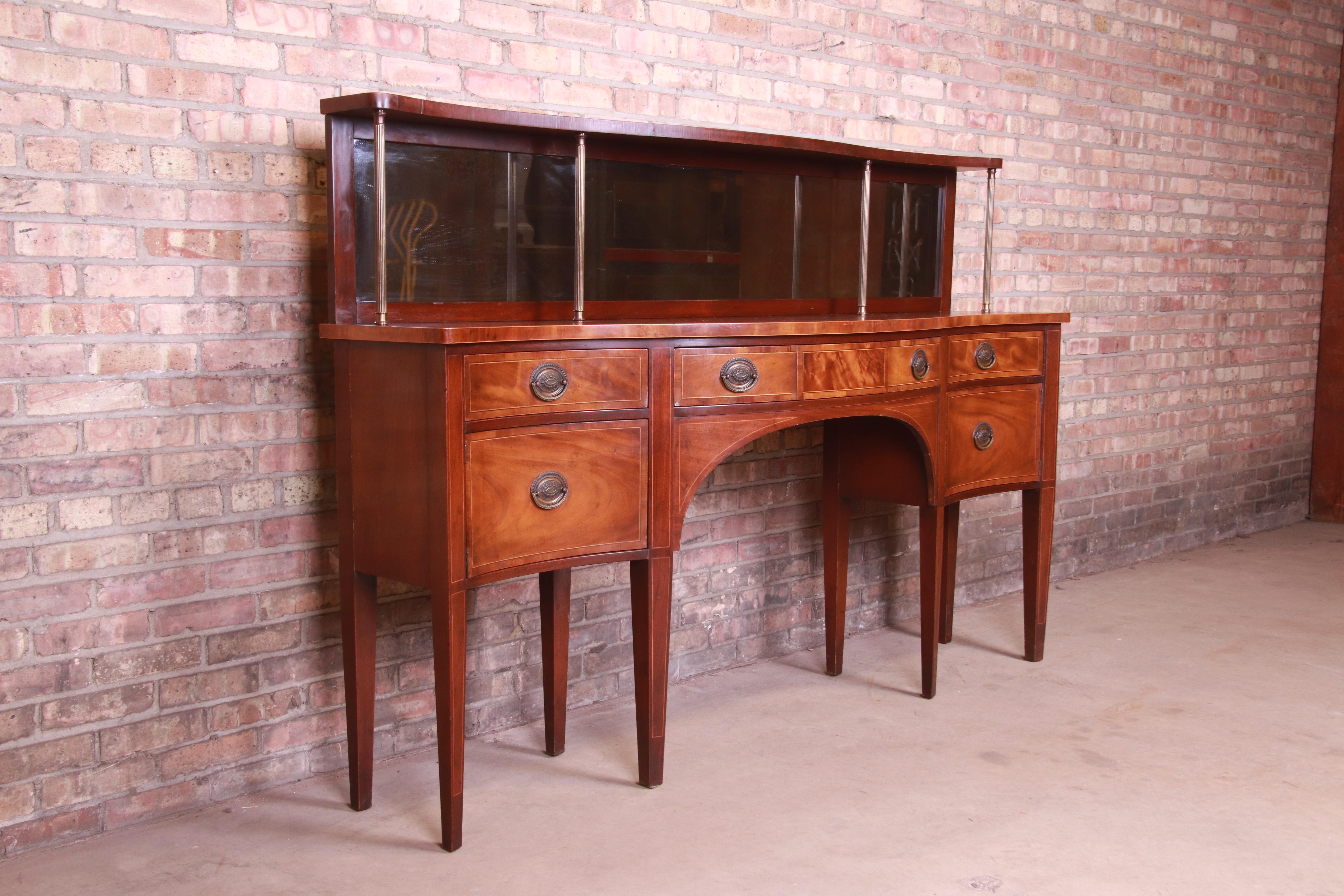 Brass Baker Furniture Federal Mahogany Bow Front Sideboard Credenza, circa 1940s For Sale