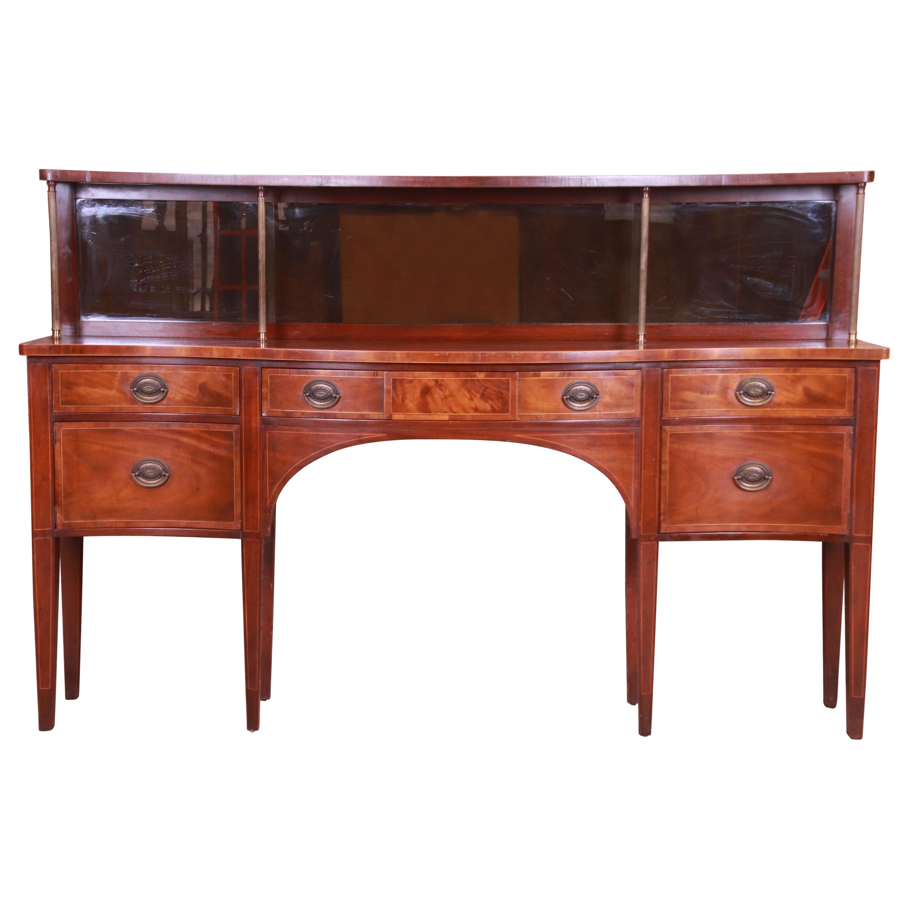 Baker Furniture Federal Mahogany Bow Front Sideboard Credenza, circa 1940s For Sale