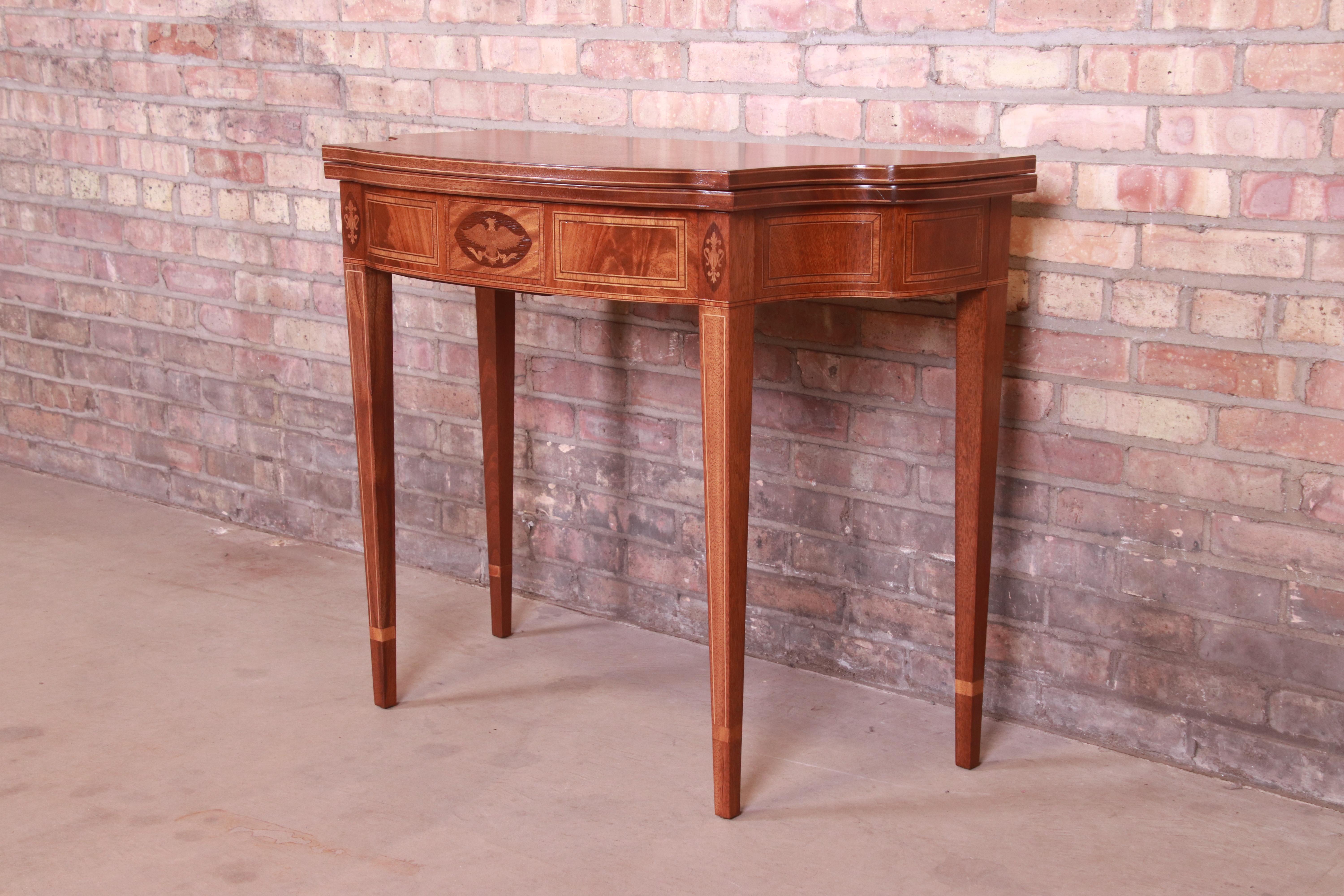 Baker Furniture Federal Mahogany Flip Top Console or Game Table, Refinished In Good Condition In South Bend, IN