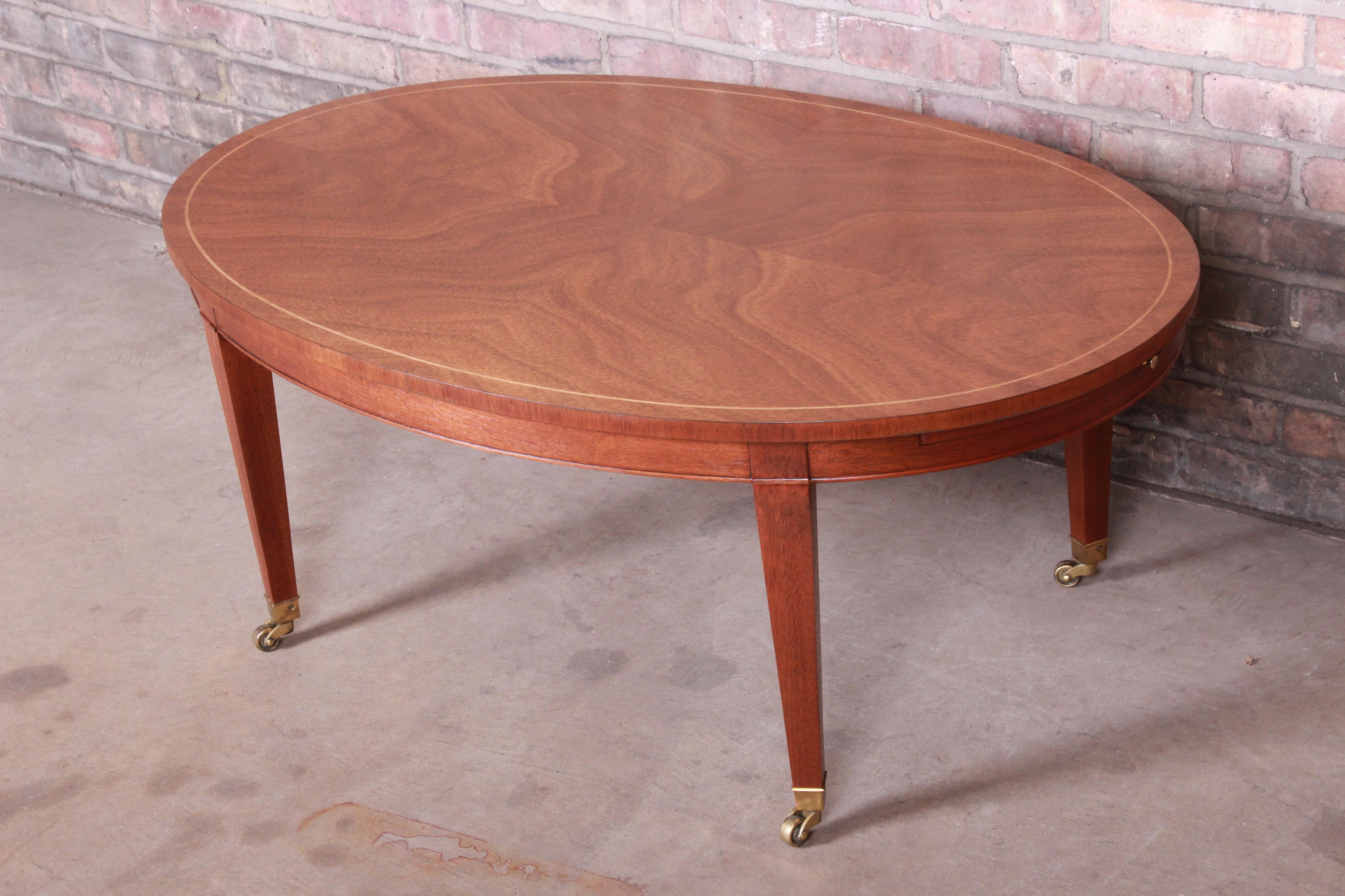 American Baker Furniture Federal Mahogany Oval Coffee Table, Newly Refinished