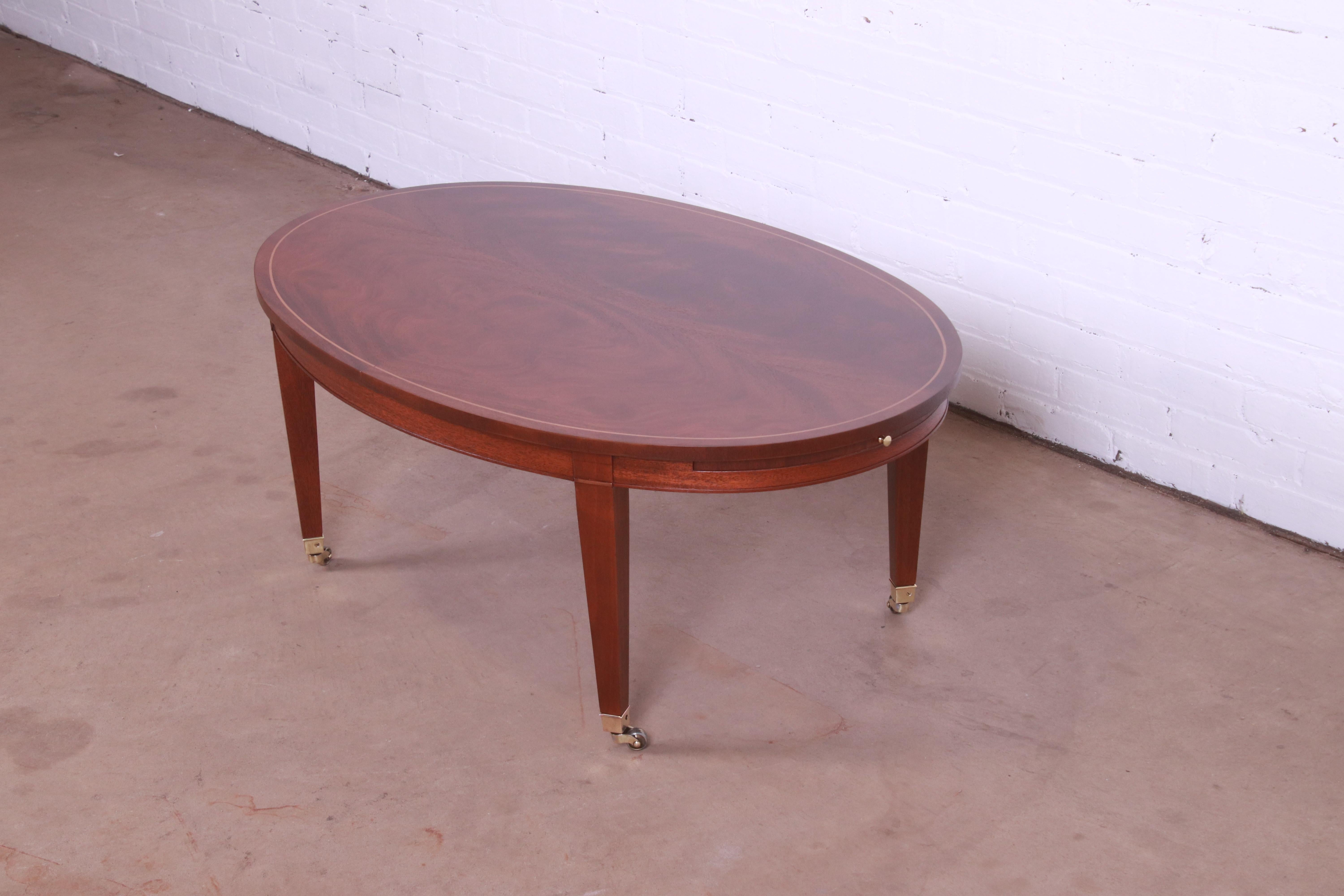 American Baker Furniture Federal Mahogany Oval Coffee Table, Newly Refinished