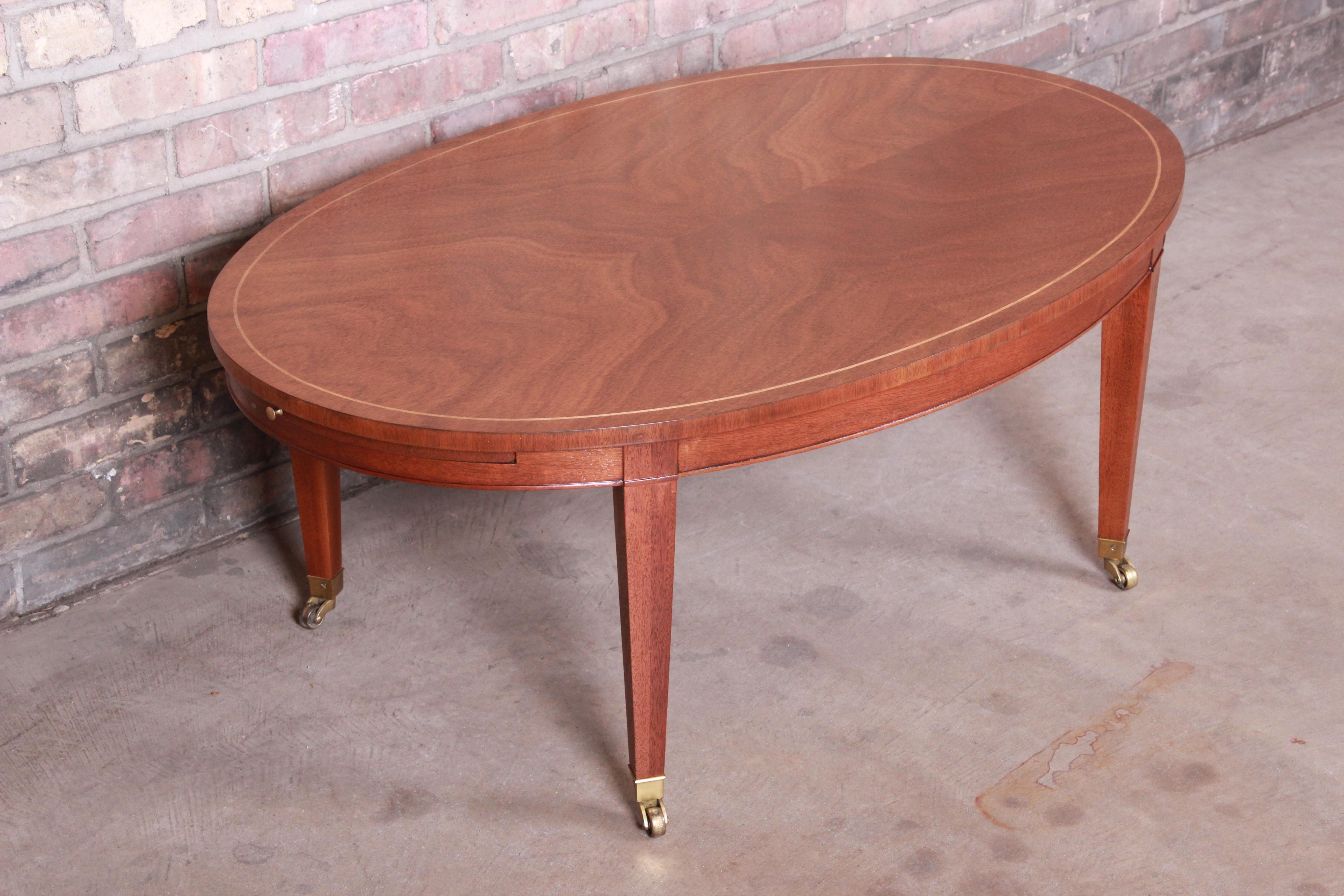20th Century Baker Furniture Federal Mahogany Oval Coffee Table, Newly Refinished