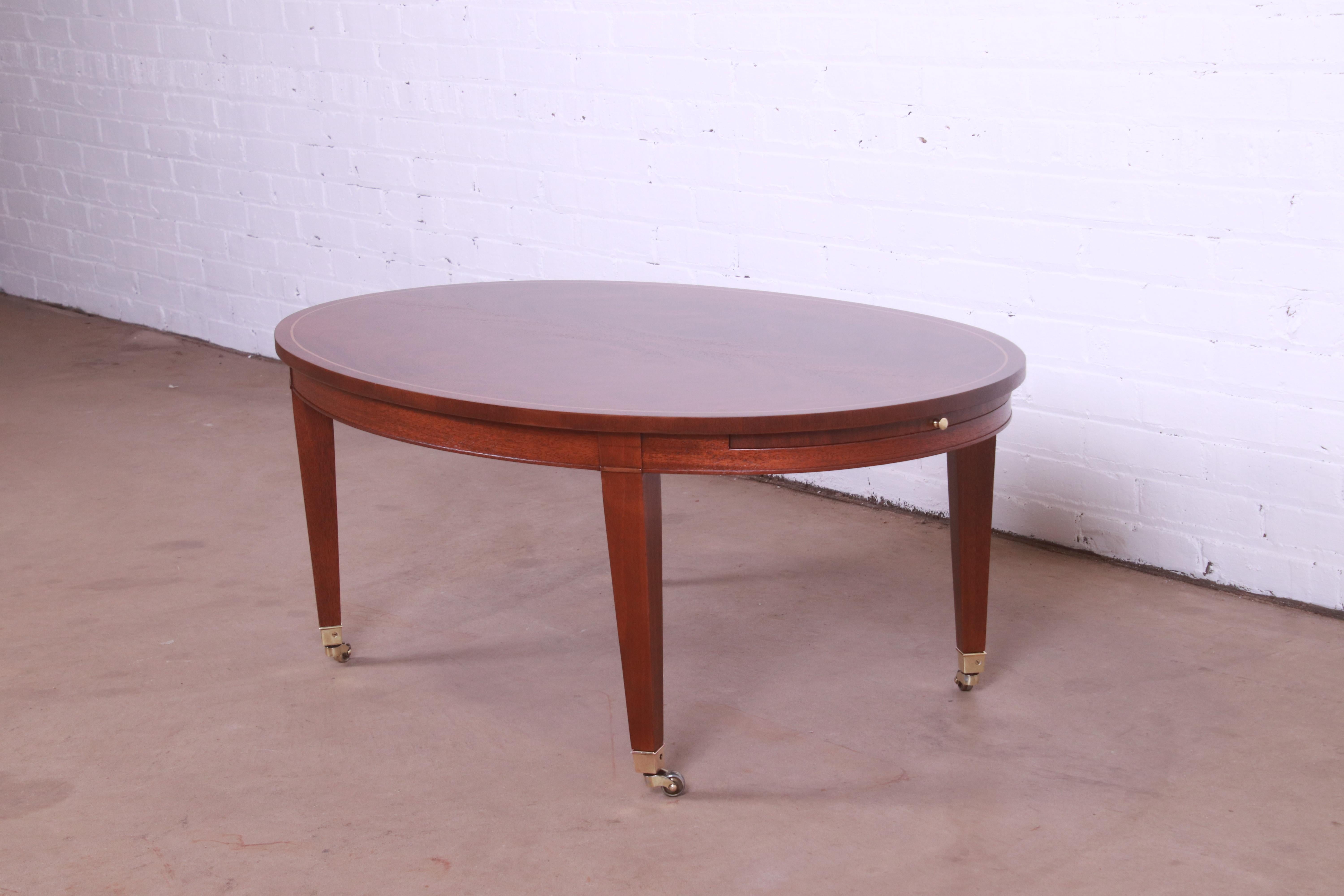 Baker Furniture Federal Mahogany Oval Coffee Table, Newly Refinished In Good Condition In South Bend, IN