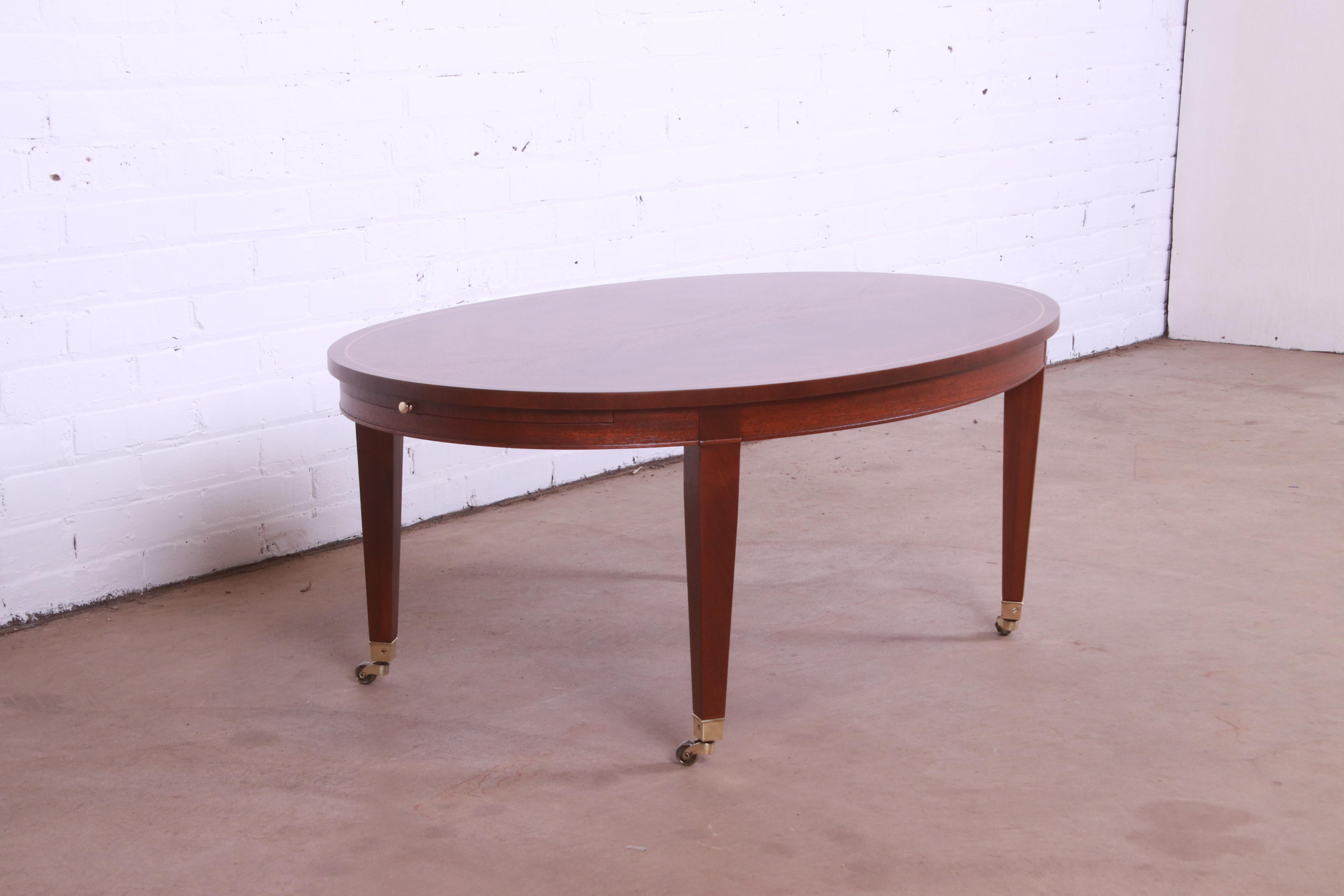 Brass Baker Furniture Federal Mahogany Oval Coffee Table, Newly Refinished