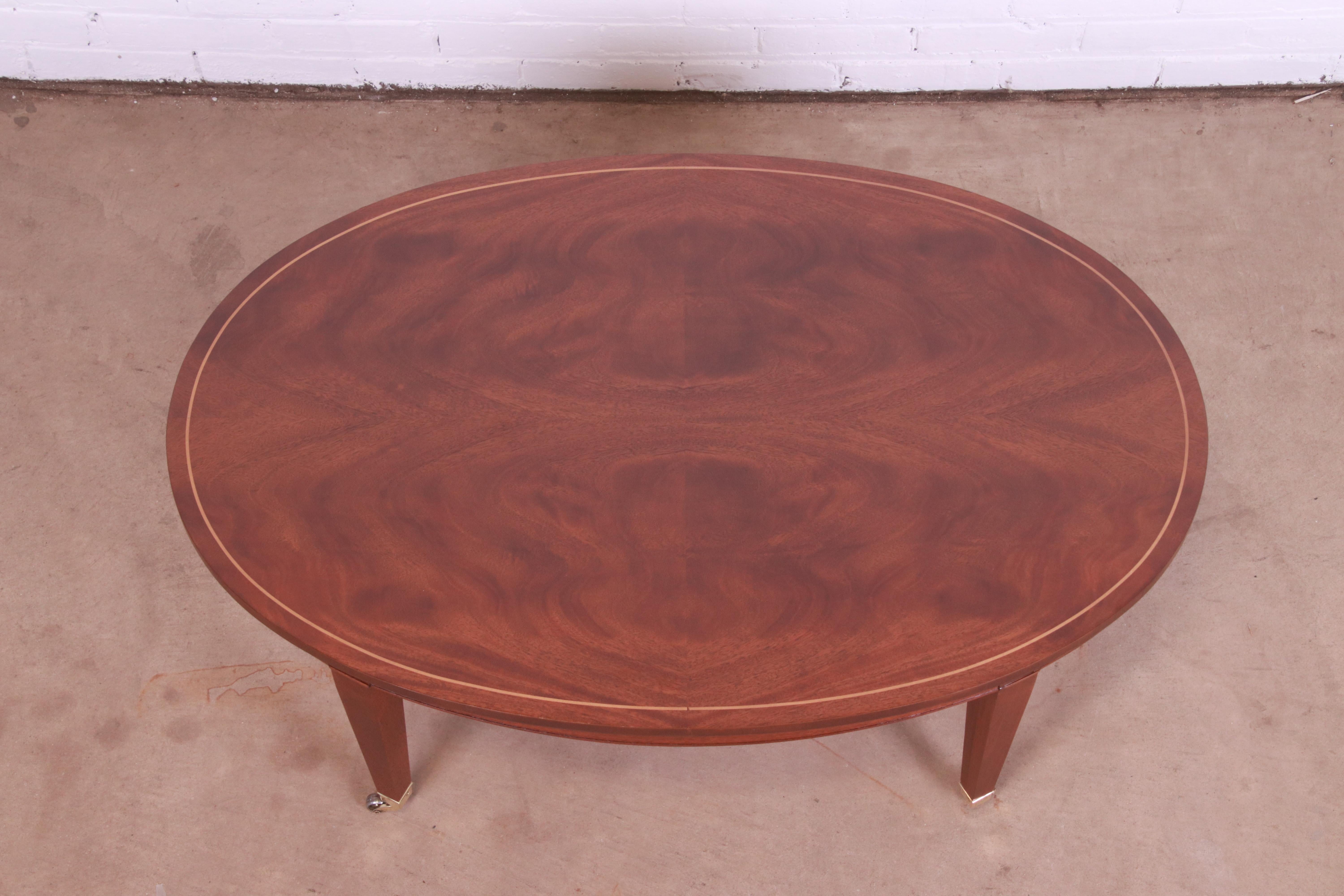 Baker Furniture Federal Mahogany Oval Coffee Table, Newly Refinished 1