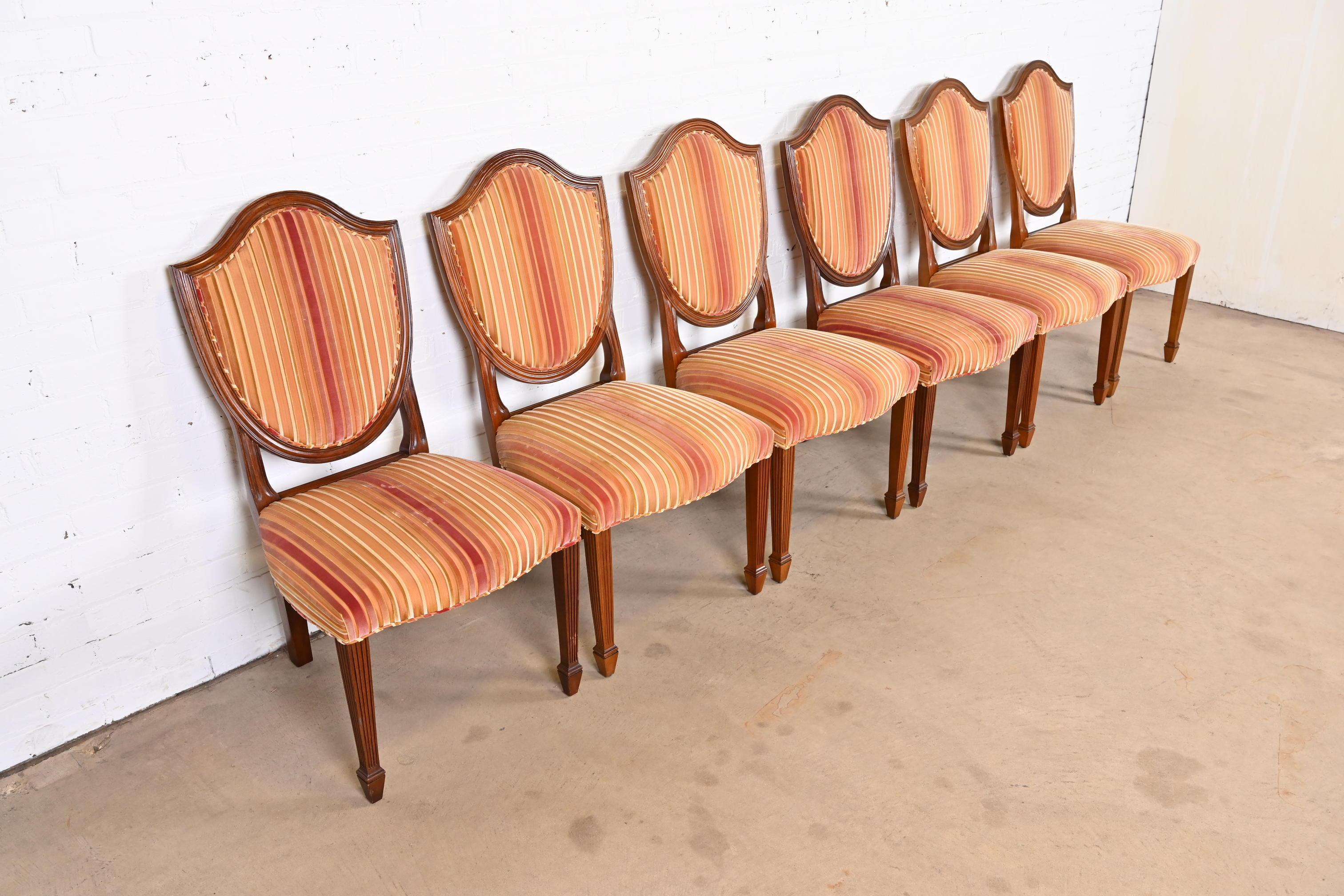 20th Century Baker Furniture Federal Mahogany Shield Back Dining Chairs, Set of Six For Sale