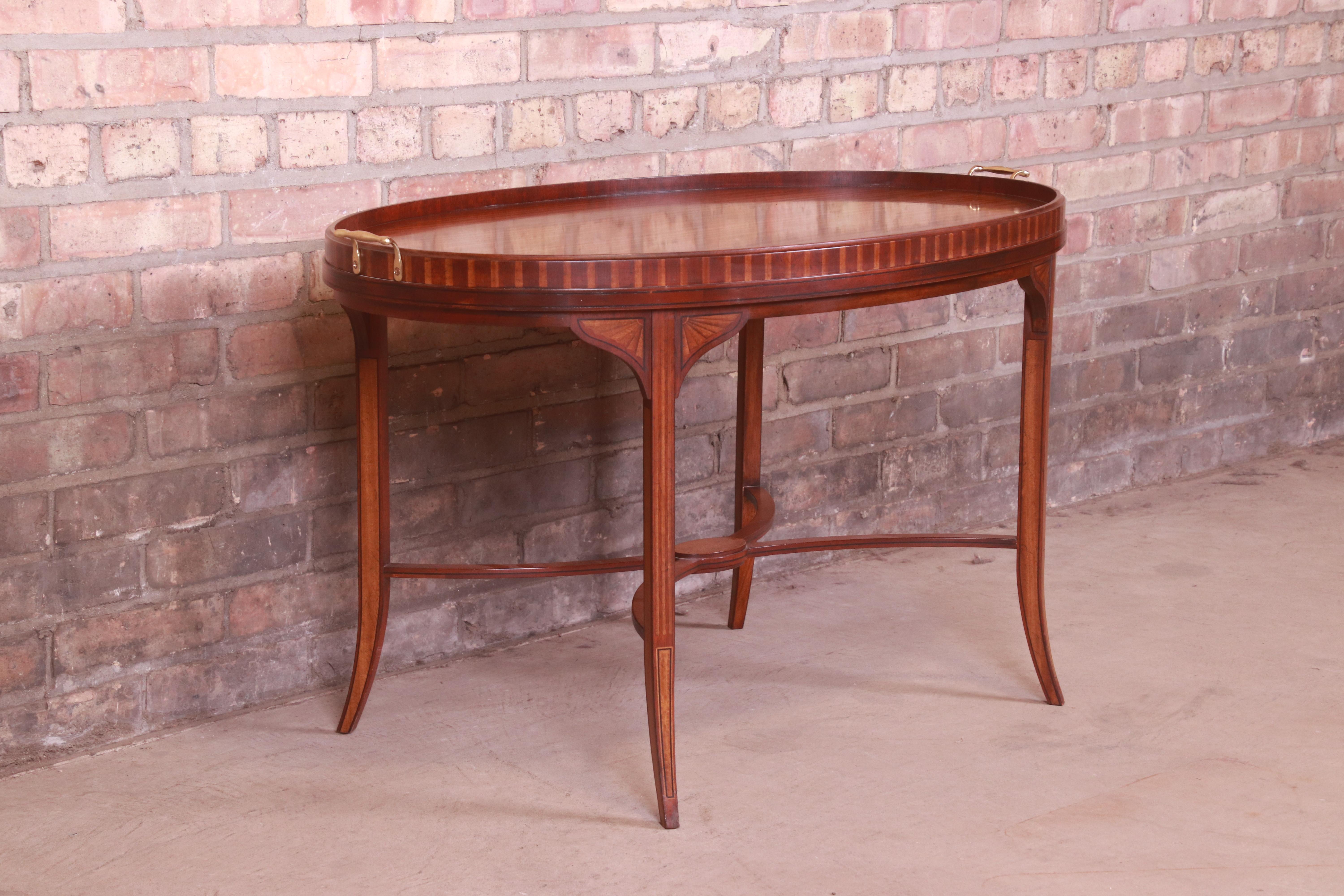 20th Century Baker Furniture Federal Style Inlaid Mahogany and Satinwood Coffee Table