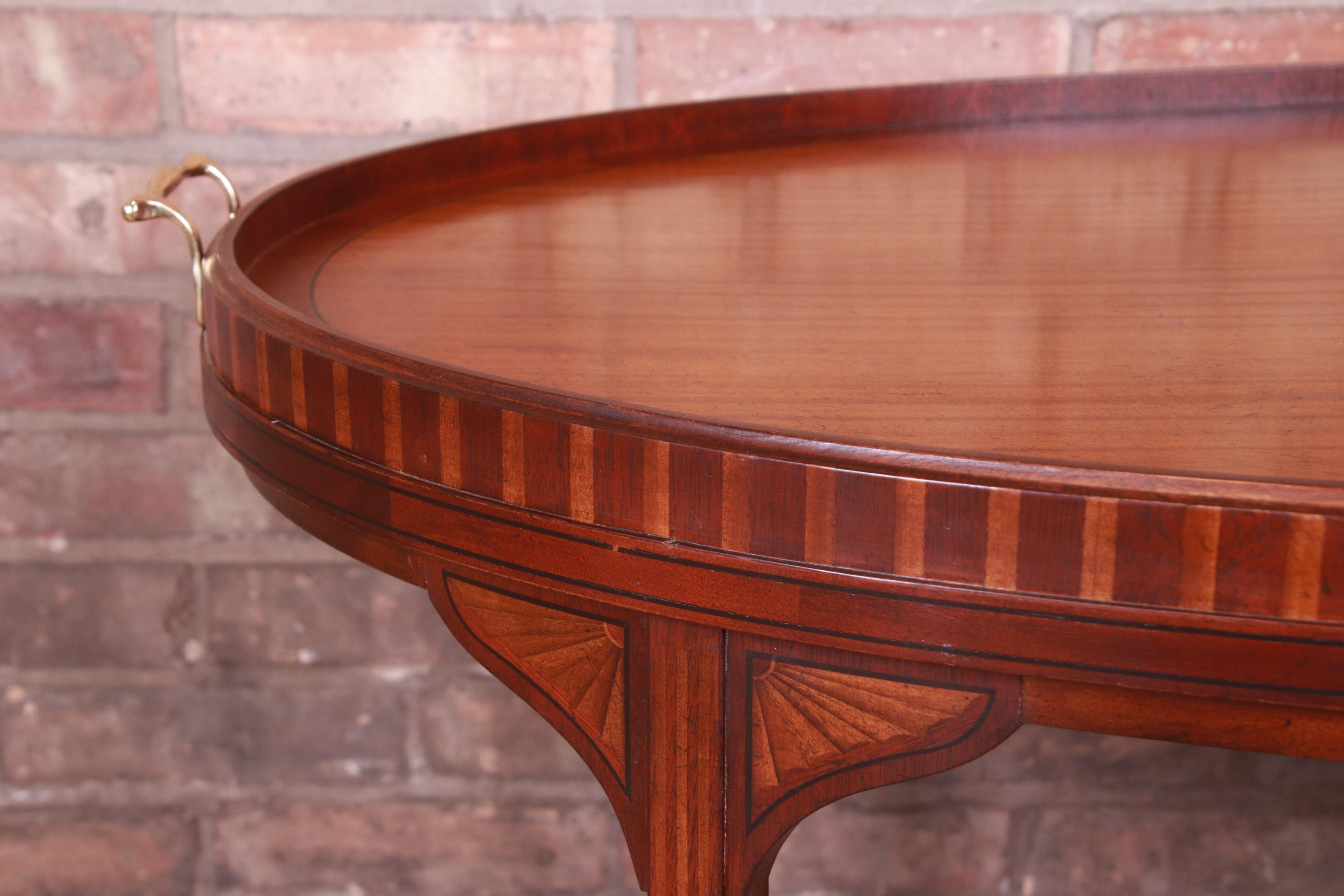 Brass Baker Furniture Federal Style Inlaid Mahogany and Satinwood Coffee Table