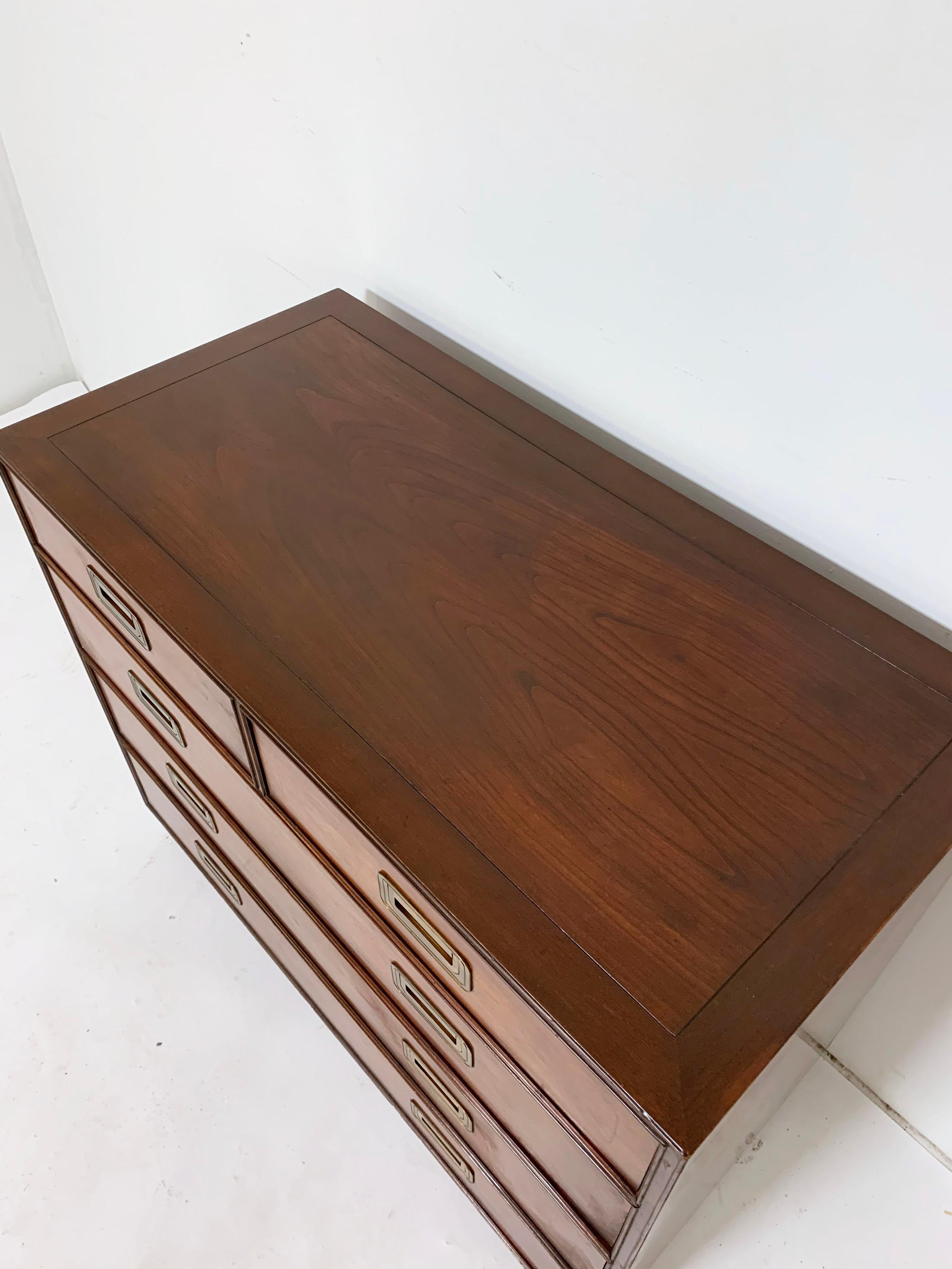 Baker Furniture Five-Drawer Campaign Chest, circa 1940s In Good Condition In Peabody, MA