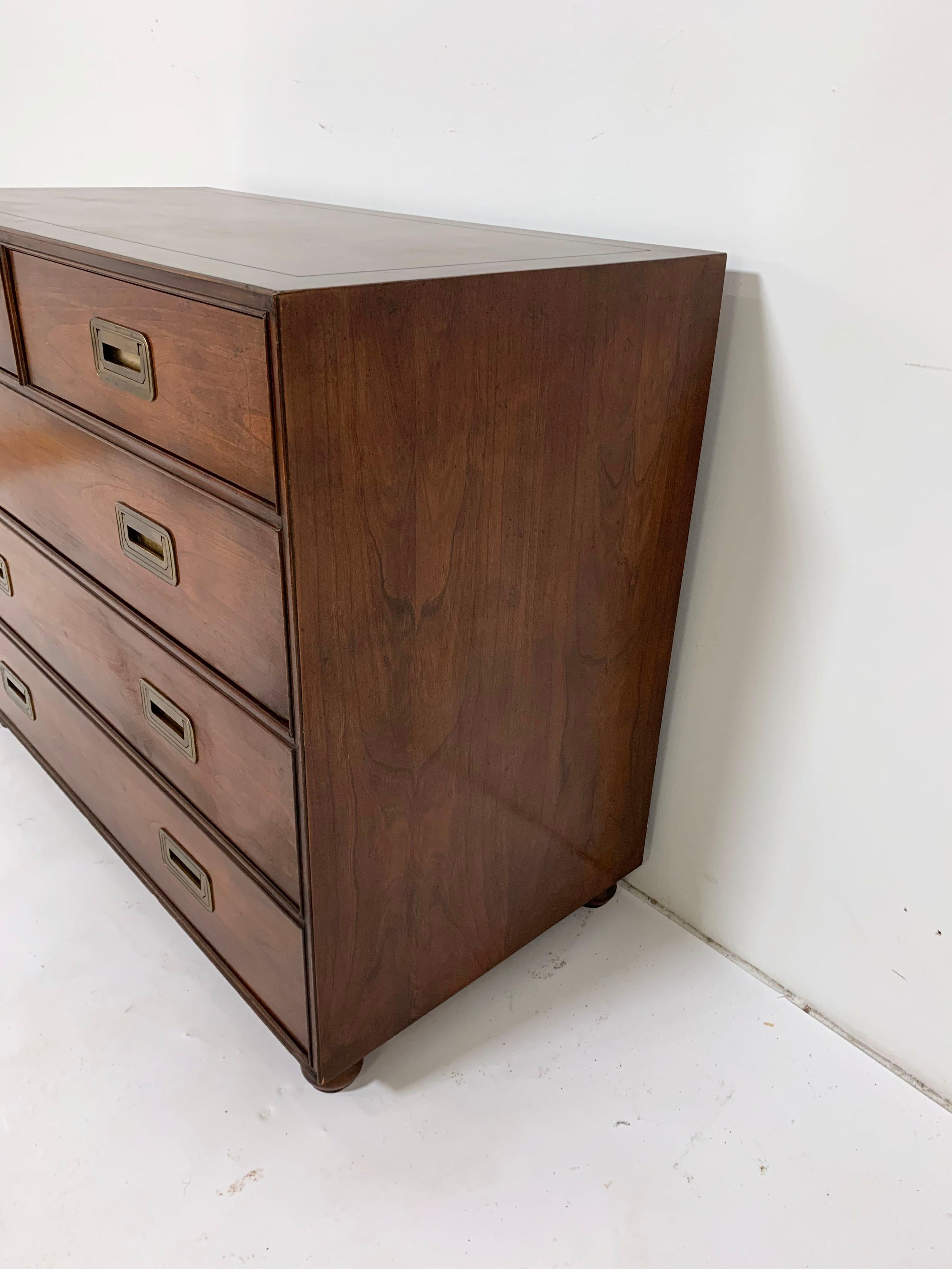 Brass Baker Furniture Five-Drawer Campaign Chest, circa 1940s