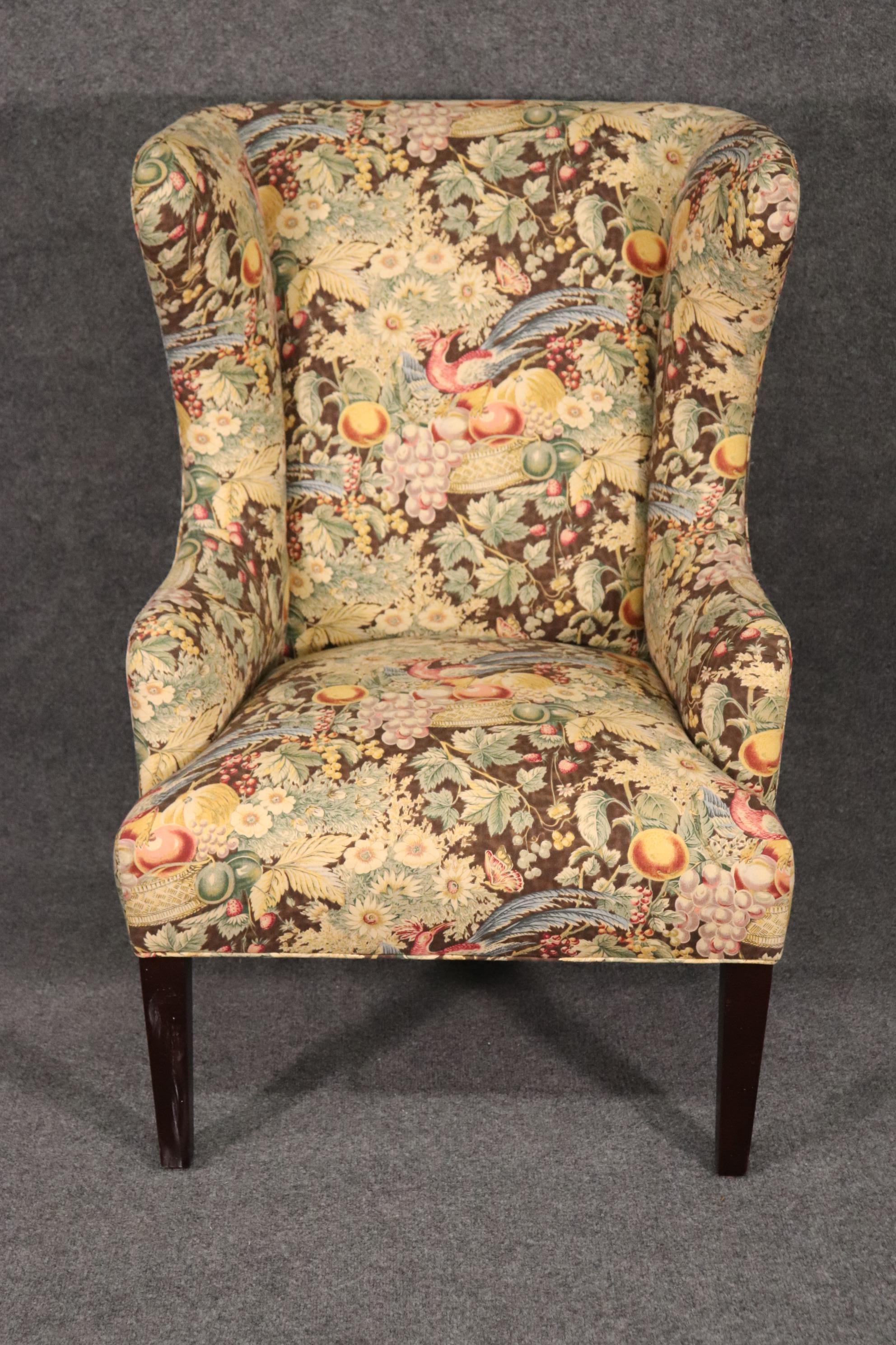 North American Baker Furniture Floral Upholstered Wingback or Fireside Chair