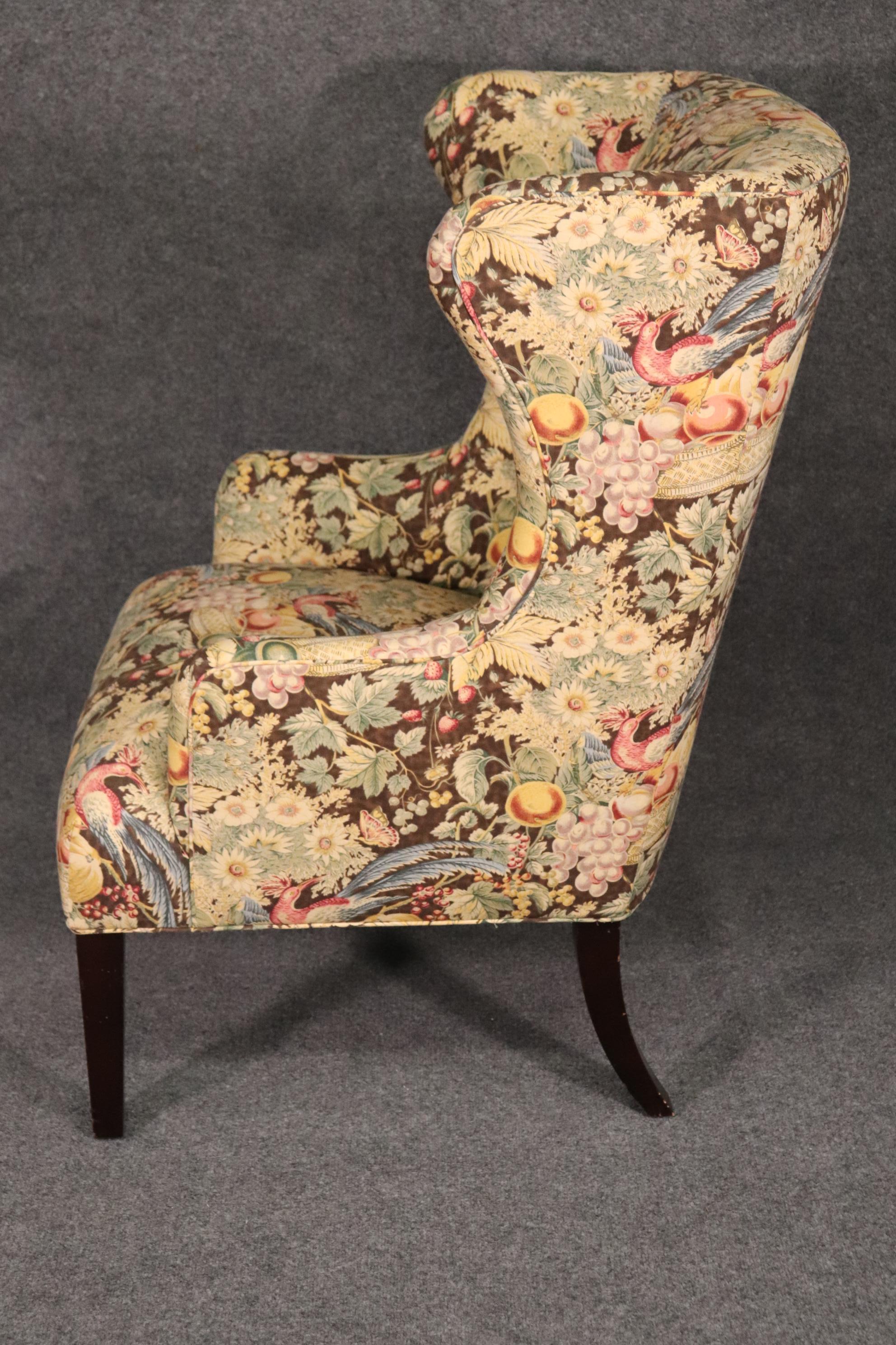 Baker Furniture Floral Upholstered Wingback or Fireside Chair In Good Condition In Swedesboro, NJ