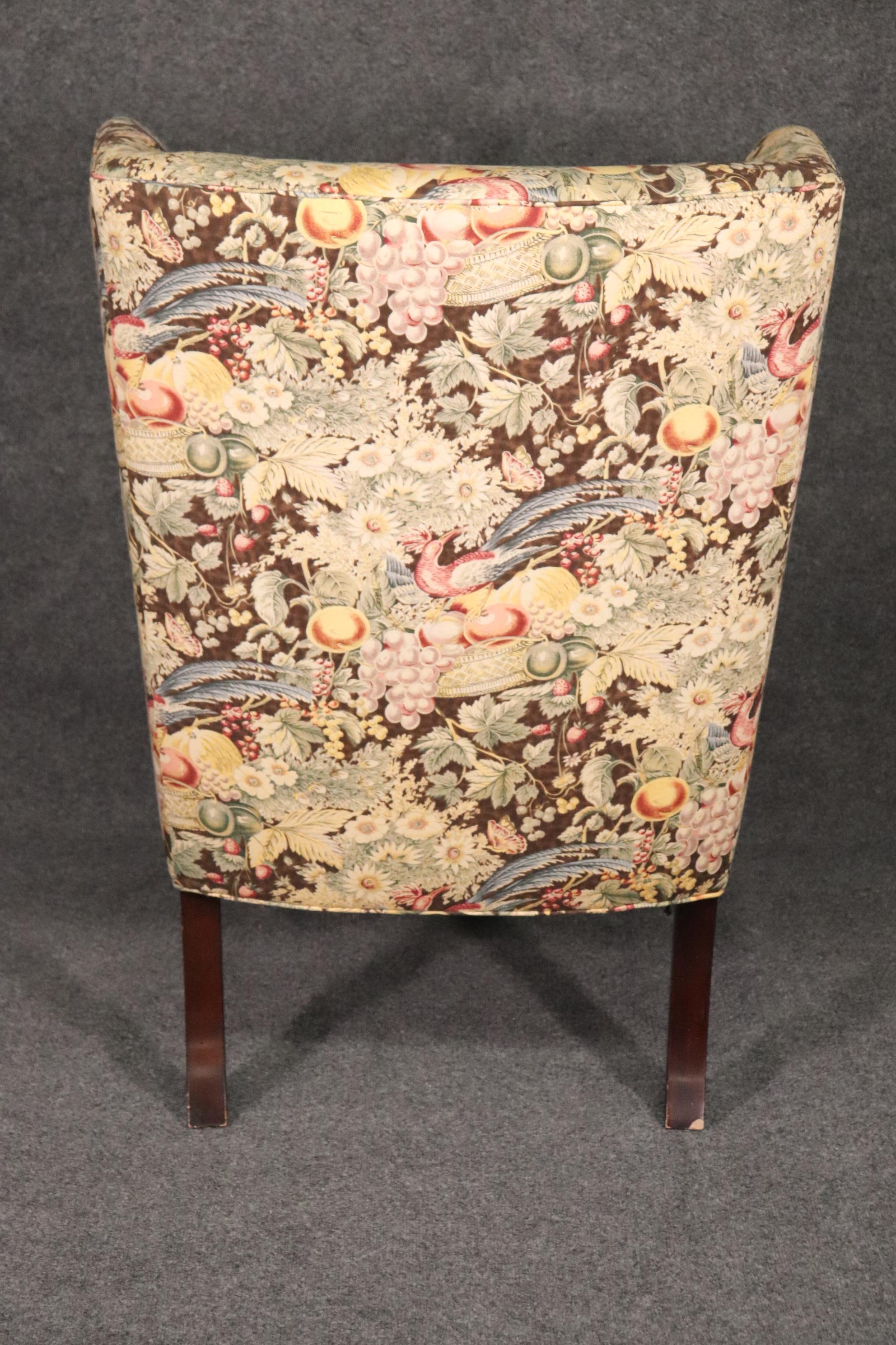 Mid-20th Century Baker Furniture Floral Upholstered Wingback or Fireside Chair