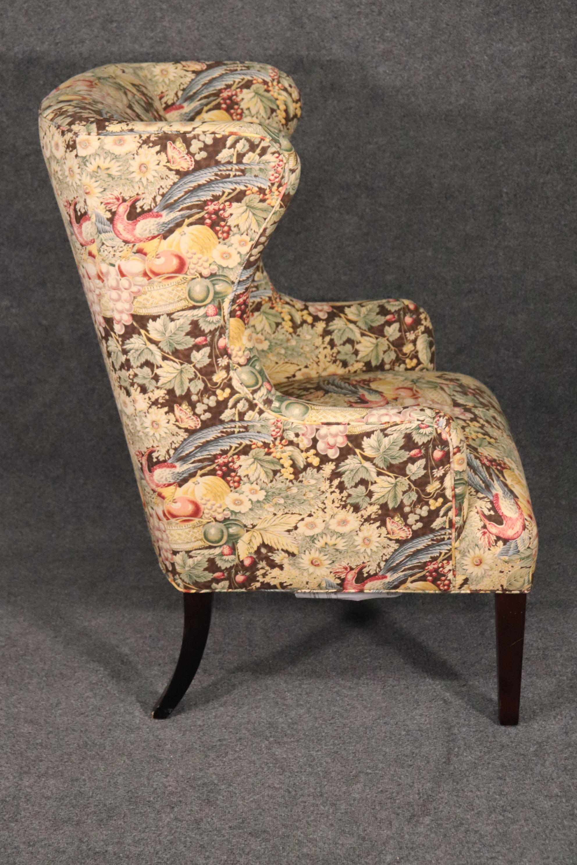 Mahogany Baker Furniture Floral Upholstered Wingback or Fireside Chair