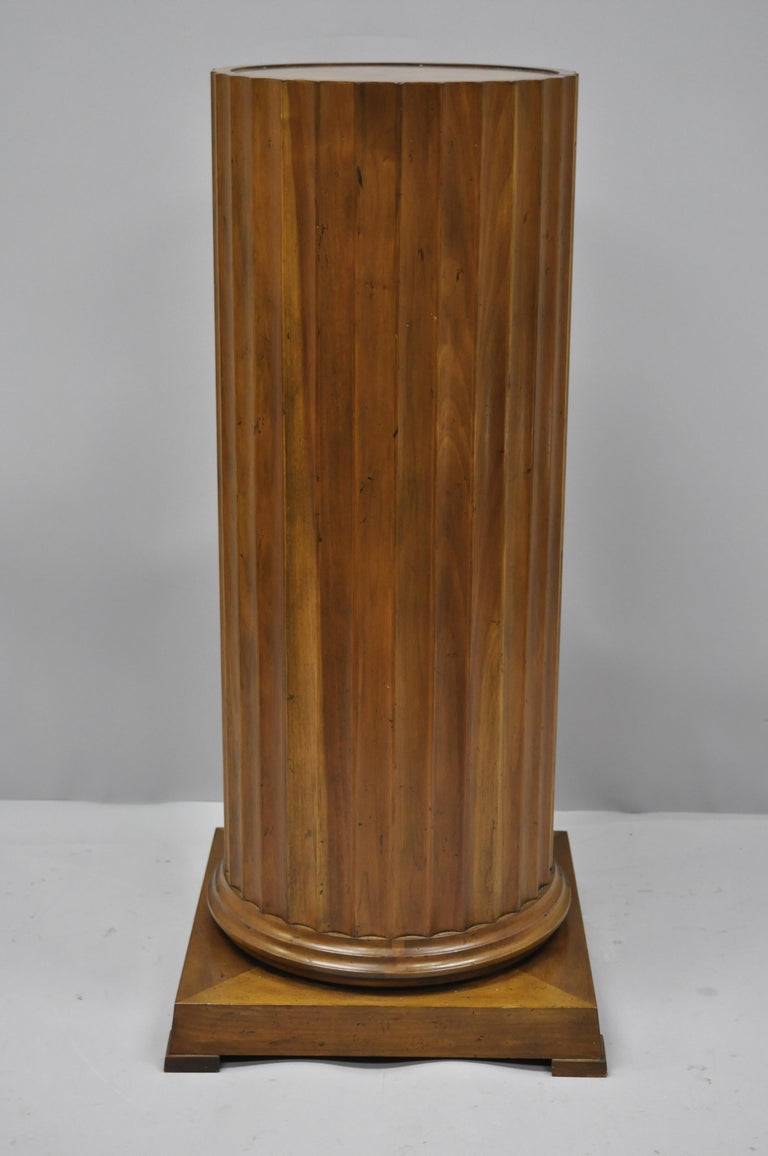 Baker Furniture Fluted Column Cherry and Burl Wood Top Pedestal Plant