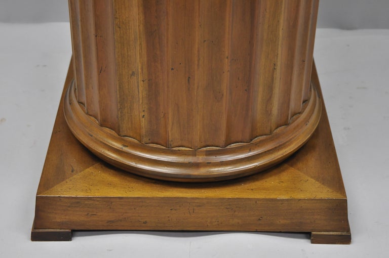 Baker Furniture Fluted Column Cherry and Burl Wood Top Pedestal Plant
