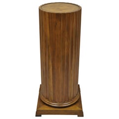 Baker Furniture Fluted Column Cherry and Burl Wood Top Pedestal Plant Stand