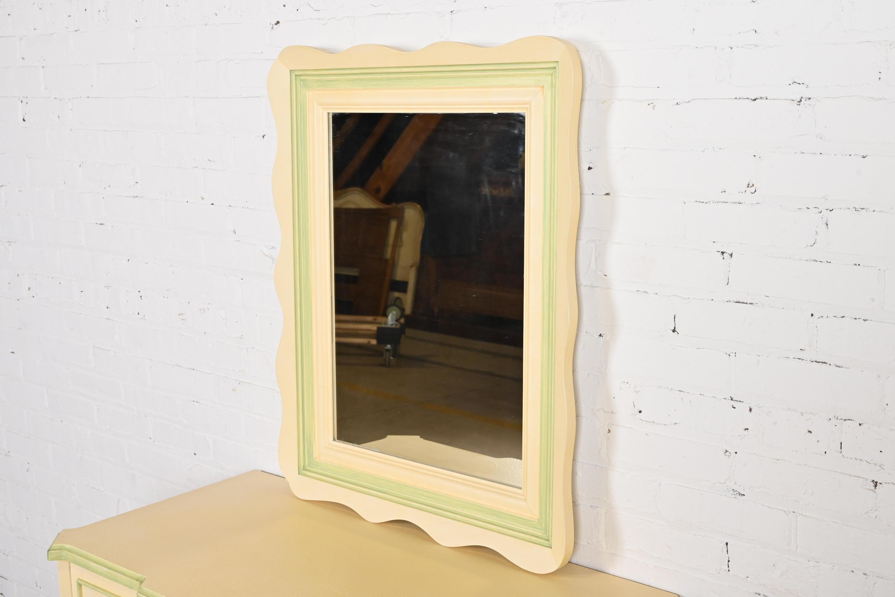 American Baker Furniture French Carved Cream Lacquered Wall Mirror For Sale