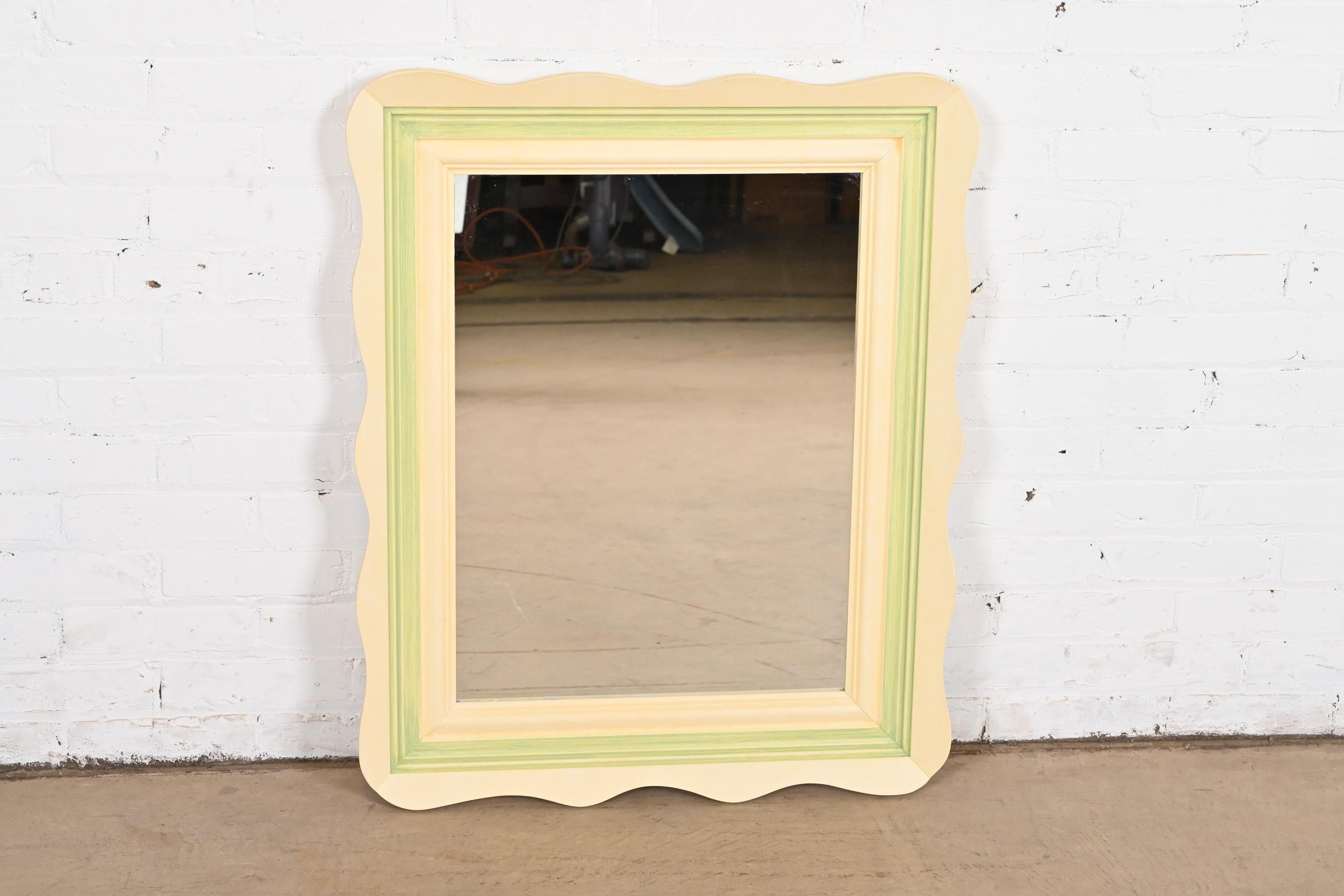 Walnut Baker Furniture French Carved Cream Lacquered Wall Mirror For Sale