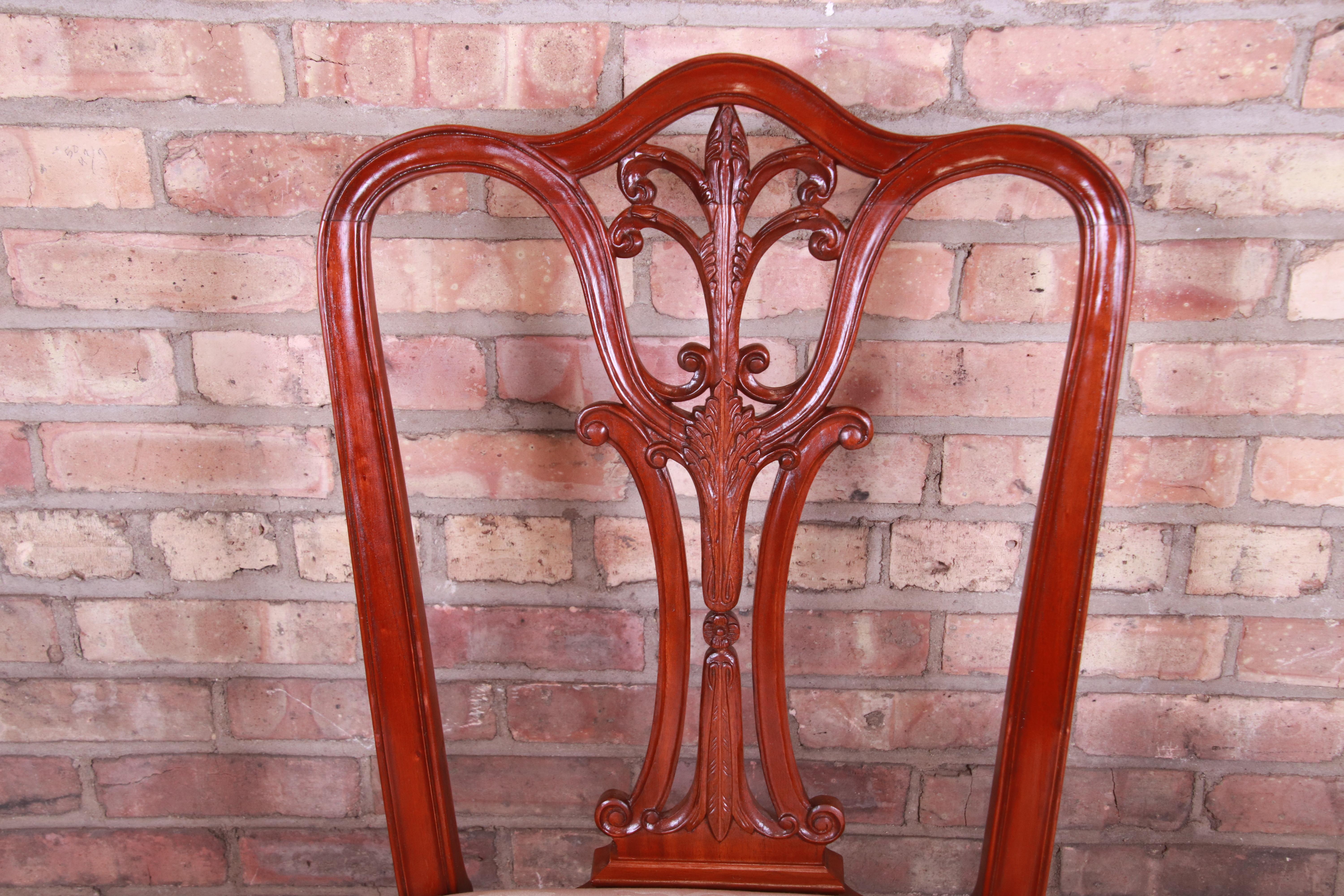 Baker Furniture French Carved Mahogany Dining Chairs, Set of Four 4
