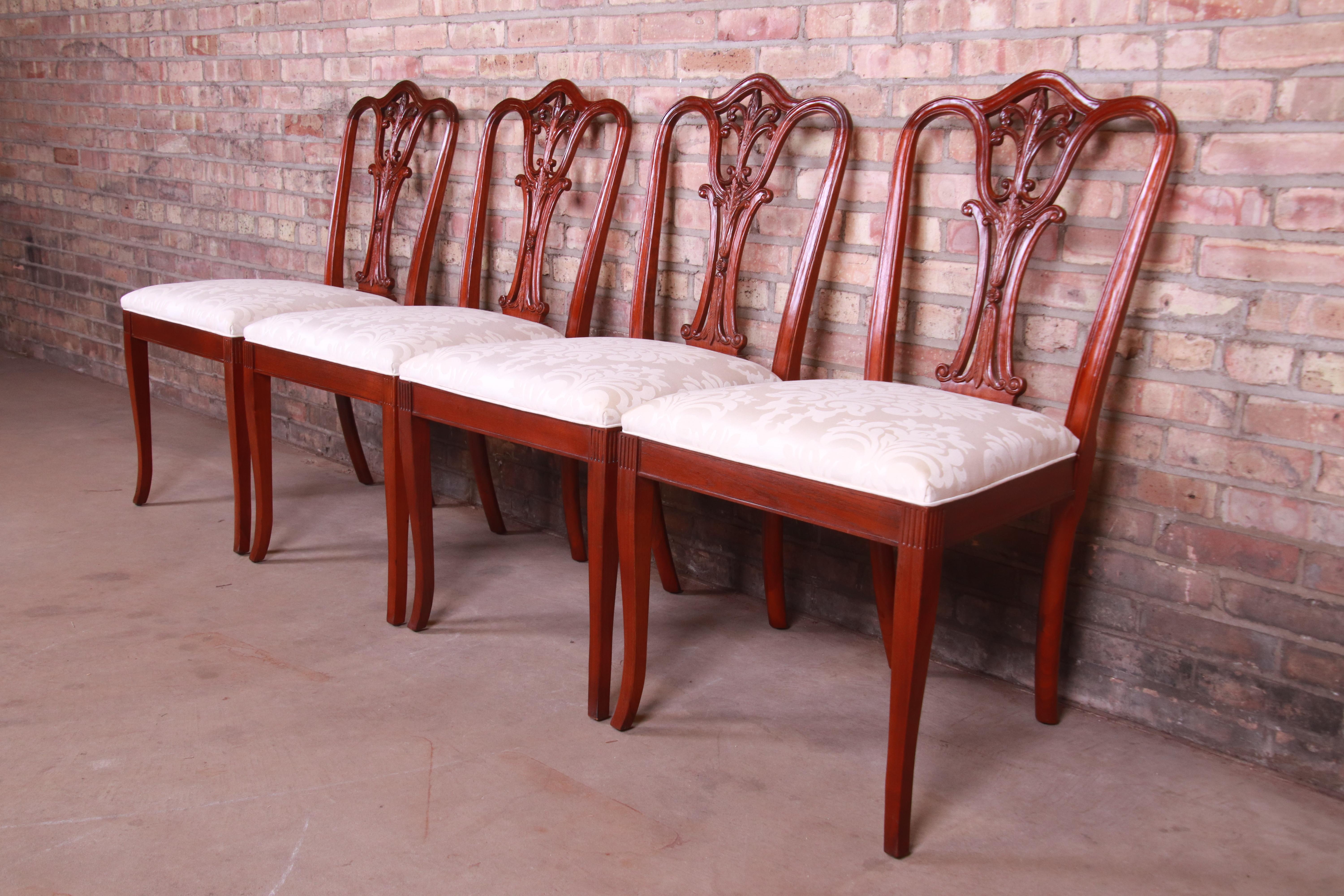 American Baker Furniture French Carved Mahogany Dining Chairs, Set of Four