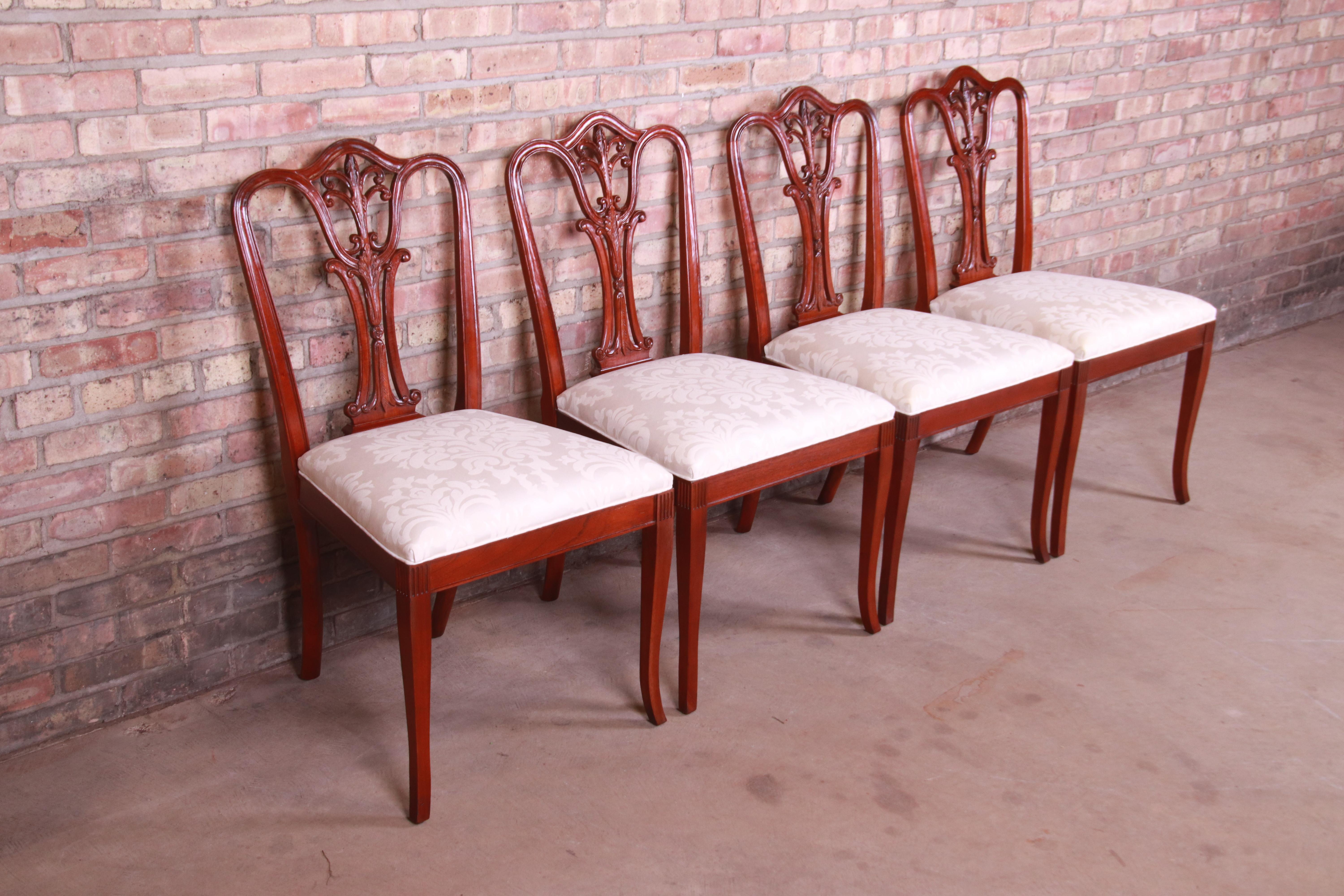 Baker Furniture French Carved Mahogany Dining Chairs, Set of Four In Good Condition In South Bend, IN