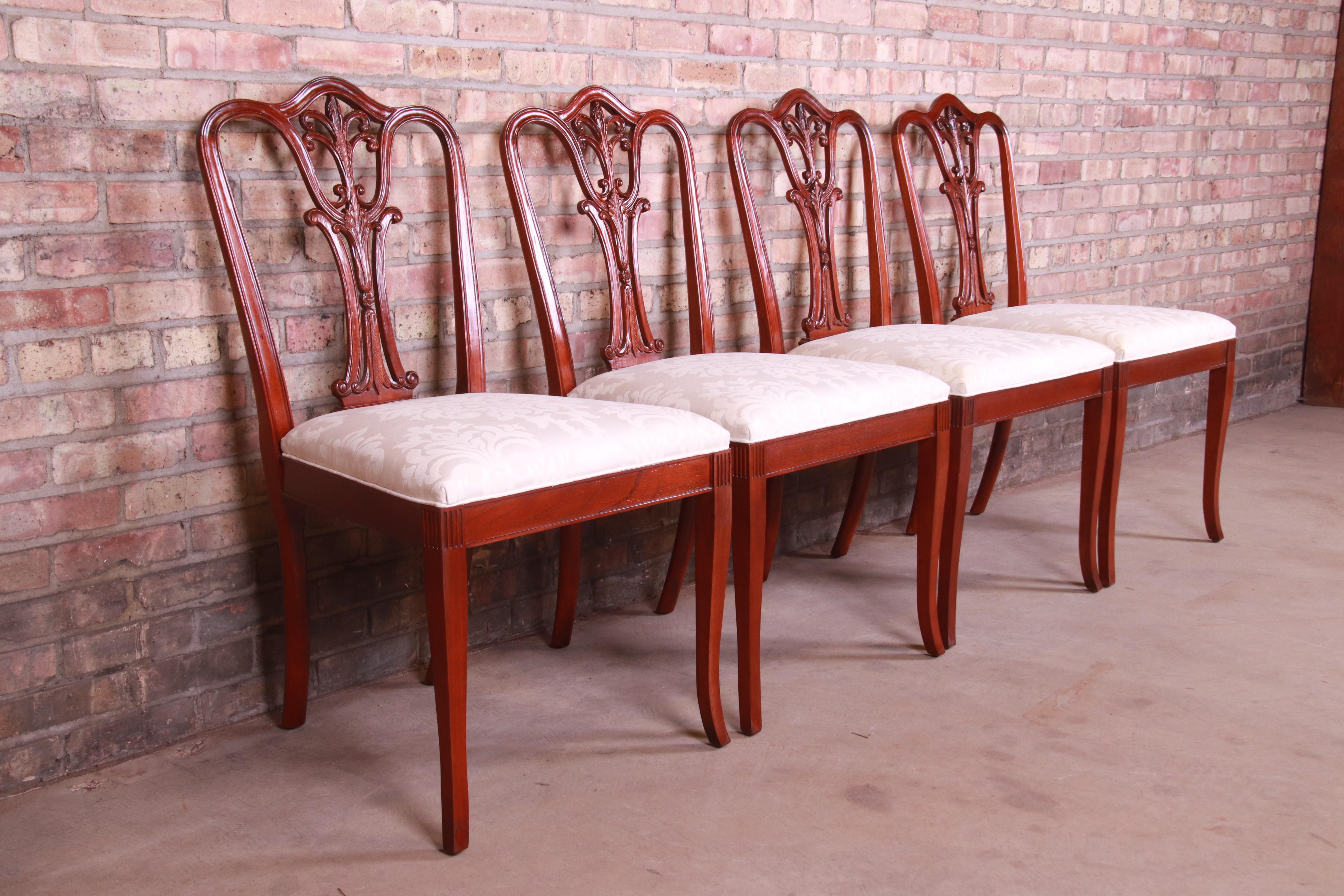 20th Century Baker Furniture French Carved Mahogany Dining Chairs, Set of Four