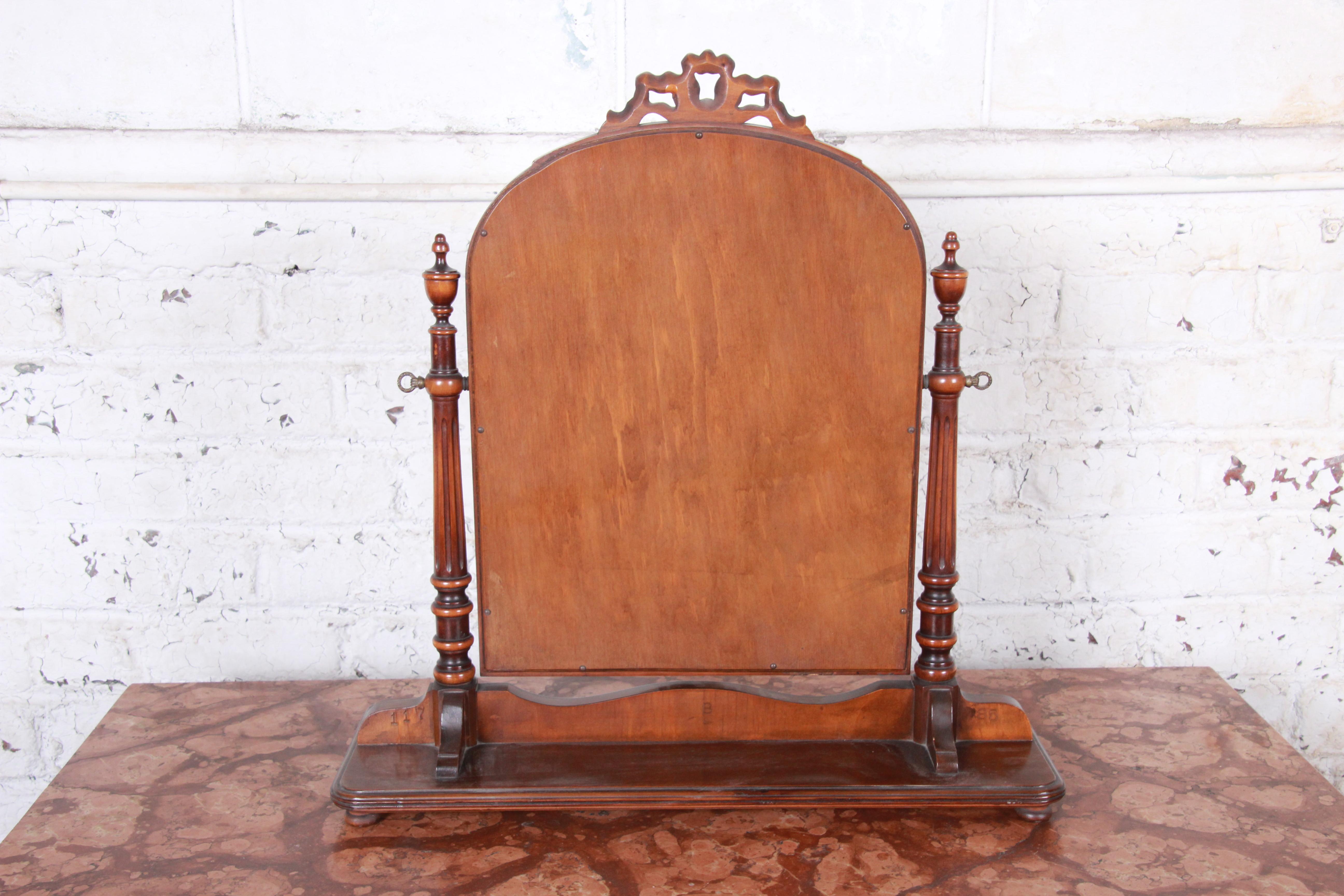 Baker Furniture French Carved Mahogany Dresser Top Swing Mirror, circa 1950s In Good Condition In South Bend, IN