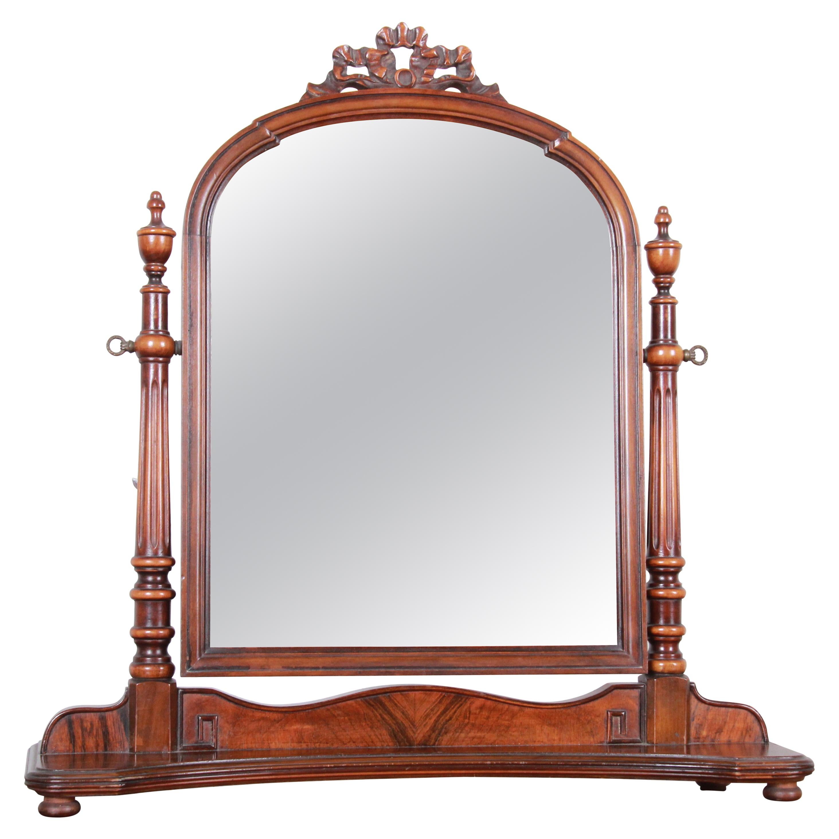Baker Furniture French Carved Mahogany Dresser Top Swing Mirror, circa 1950s