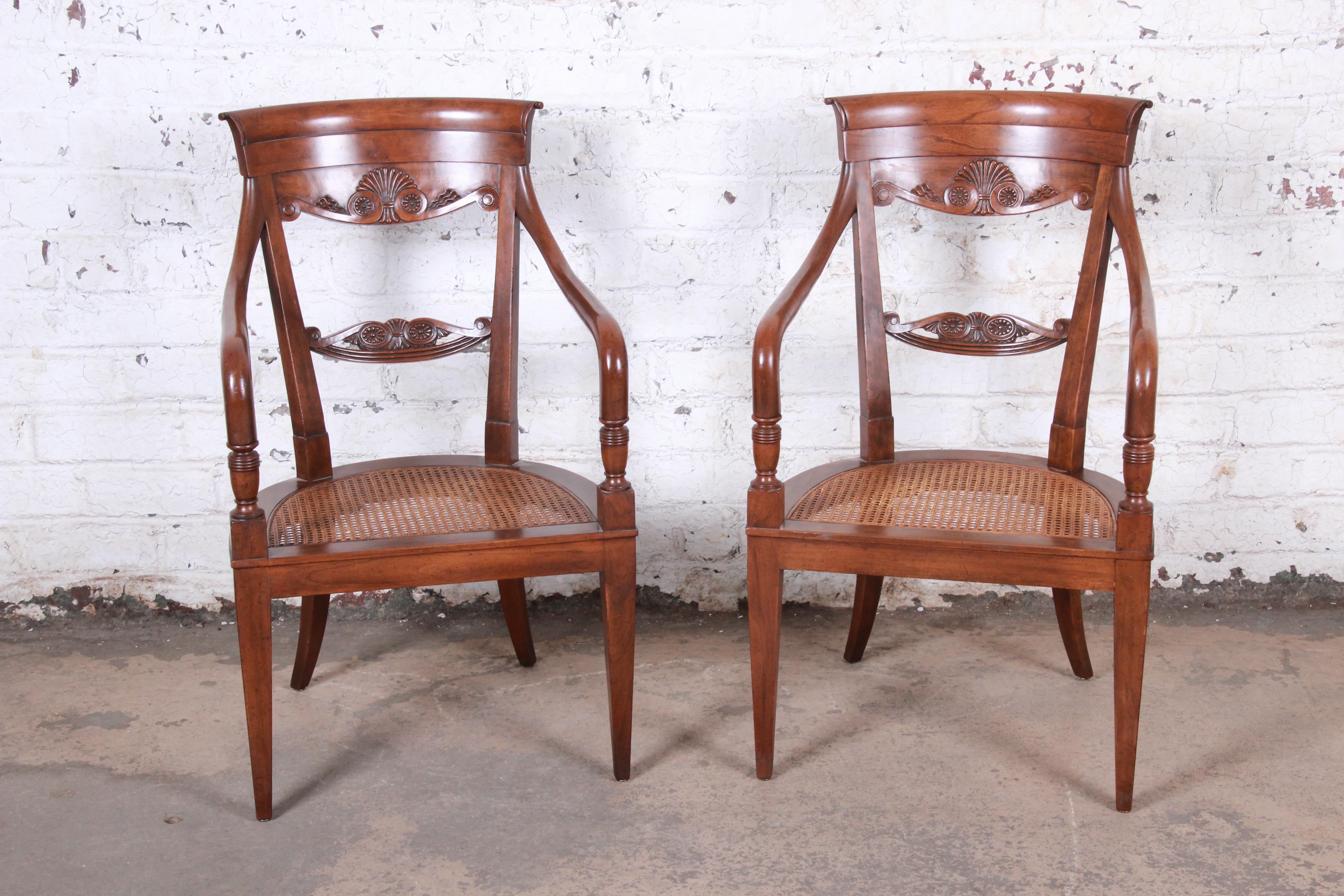 Baker Furniture French Carved Walnut Lounge Chairs, Pair 5
