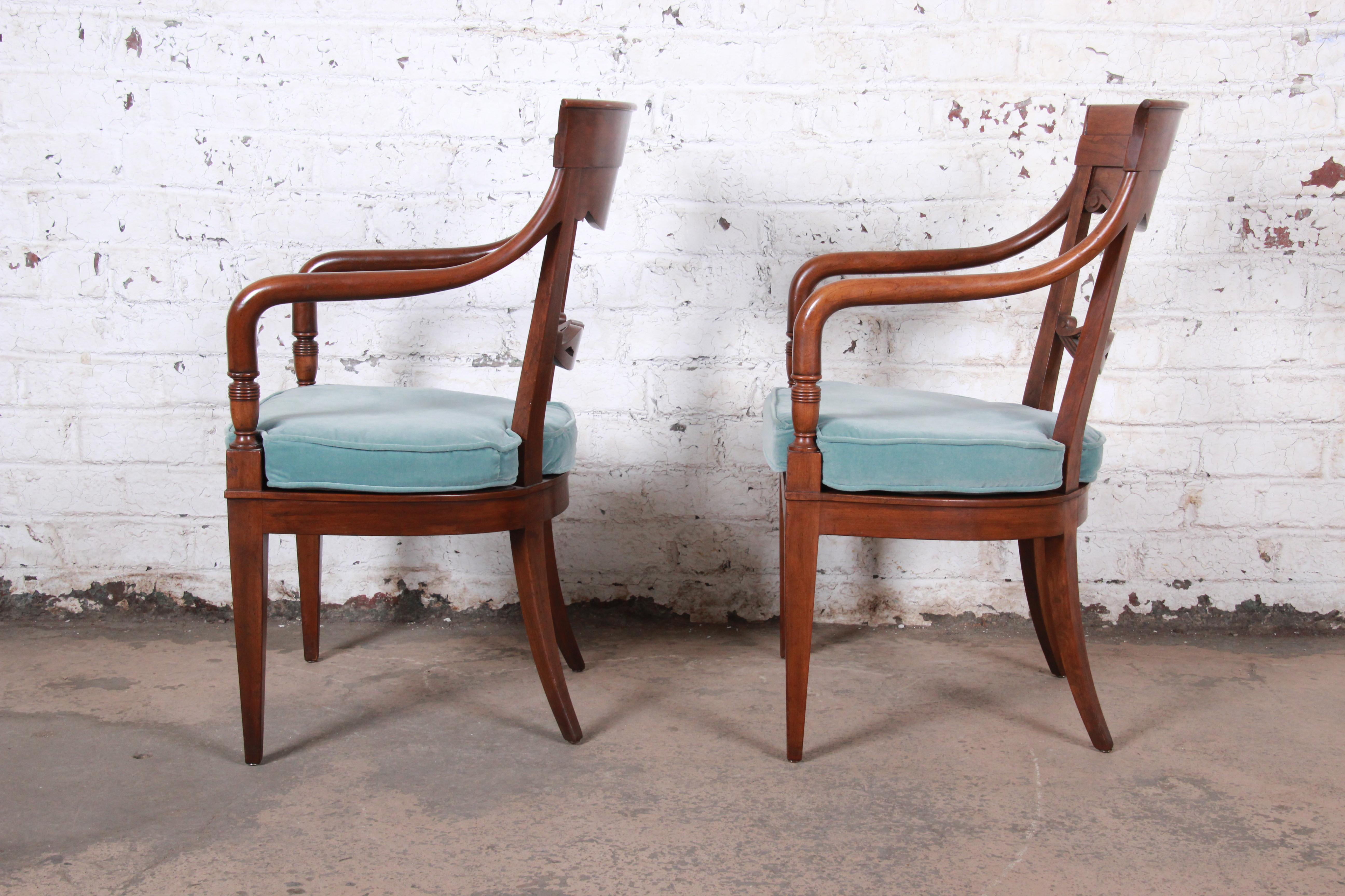 Baker Furniture French Carved Walnut Lounge Chairs, Pair 1