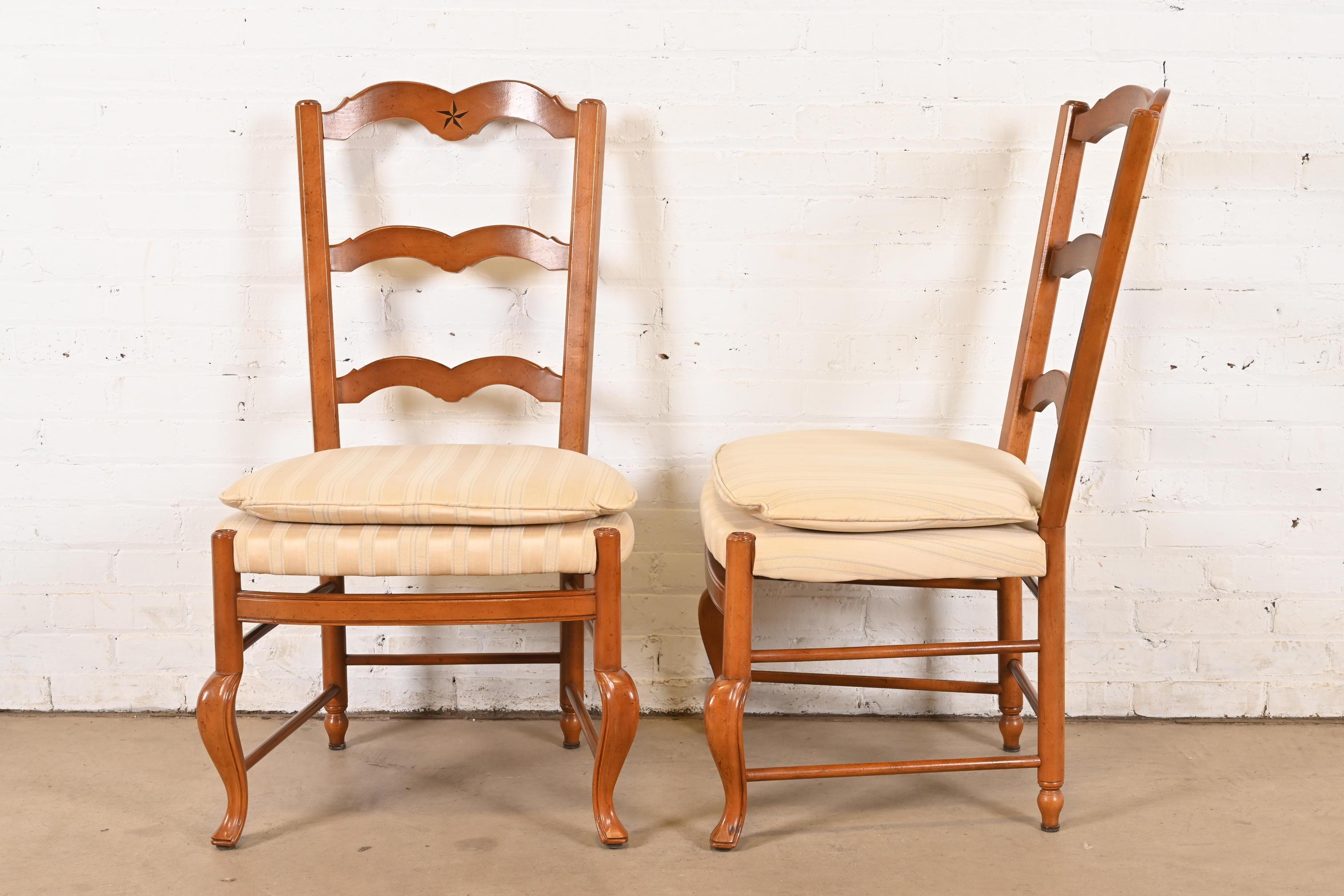 Mid-20th Century Baker Furniture French Country Carved Solid Walnut Dining Chairs, Set of Eight For Sale