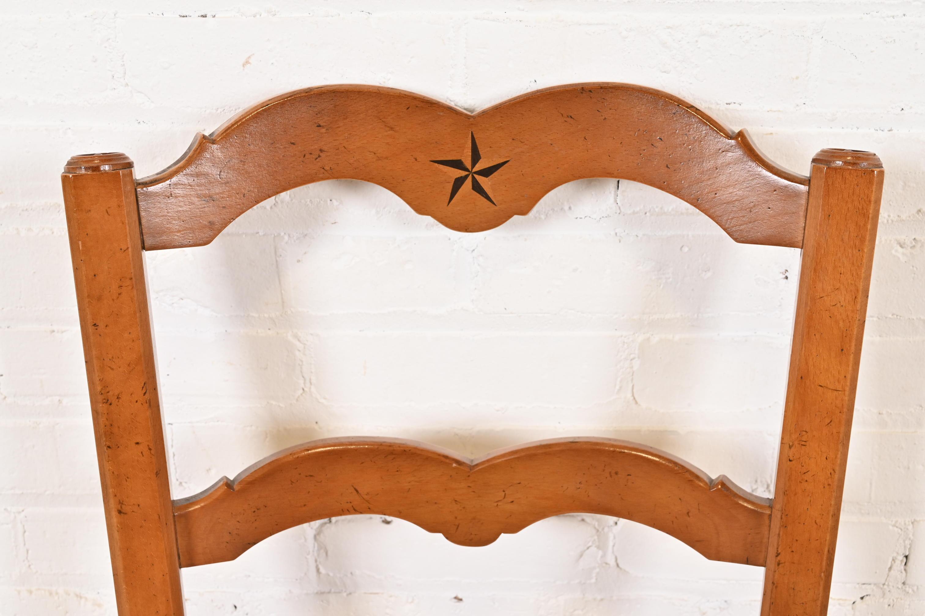 Upholstery Baker Furniture French Country Carved Solid Walnut Dining Chairs, Set of Eight For Sale