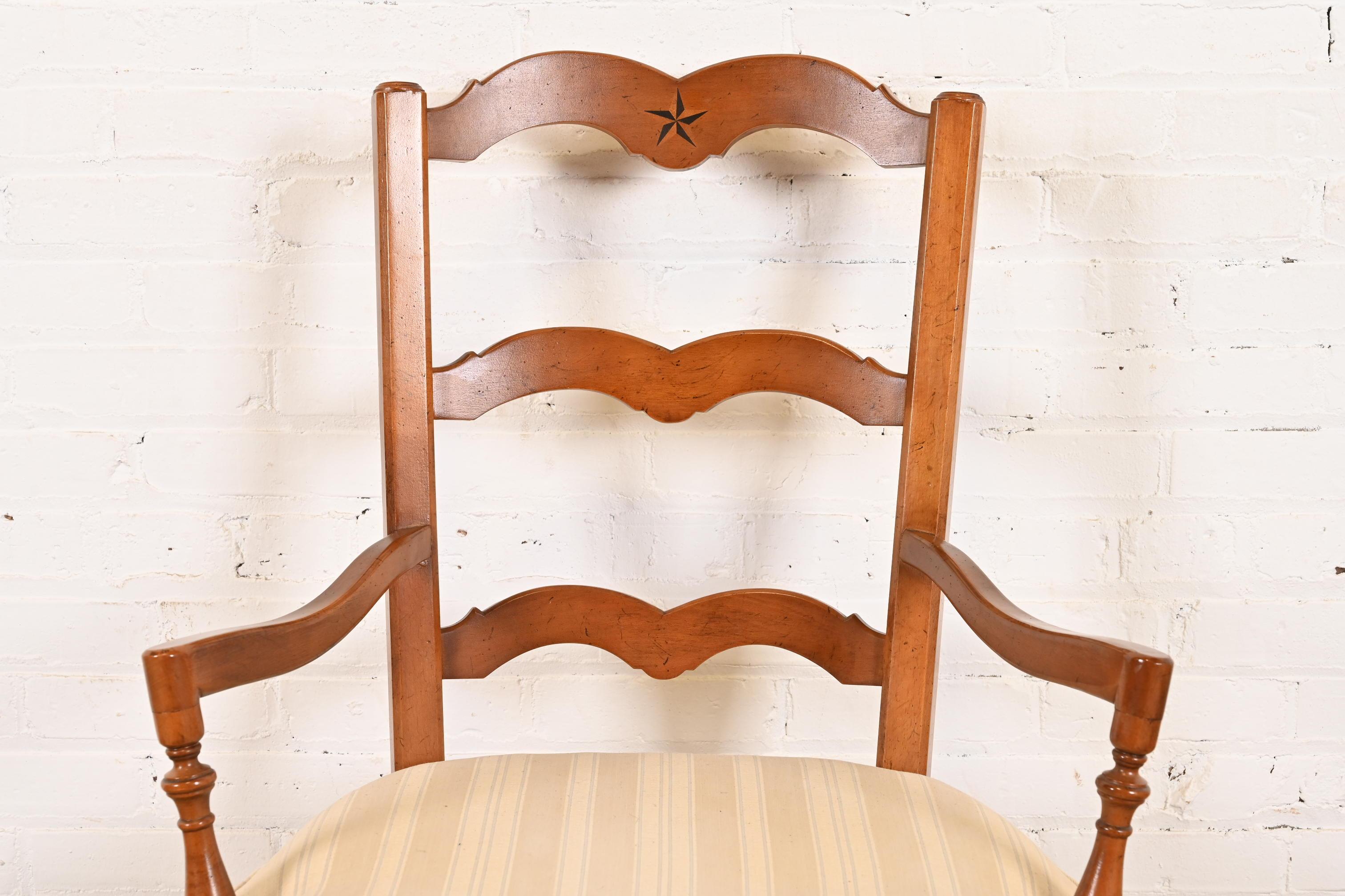 Baker Furniture French Country Carved Solid Walnut Dining Chairs, Set of Eight For Sale 1