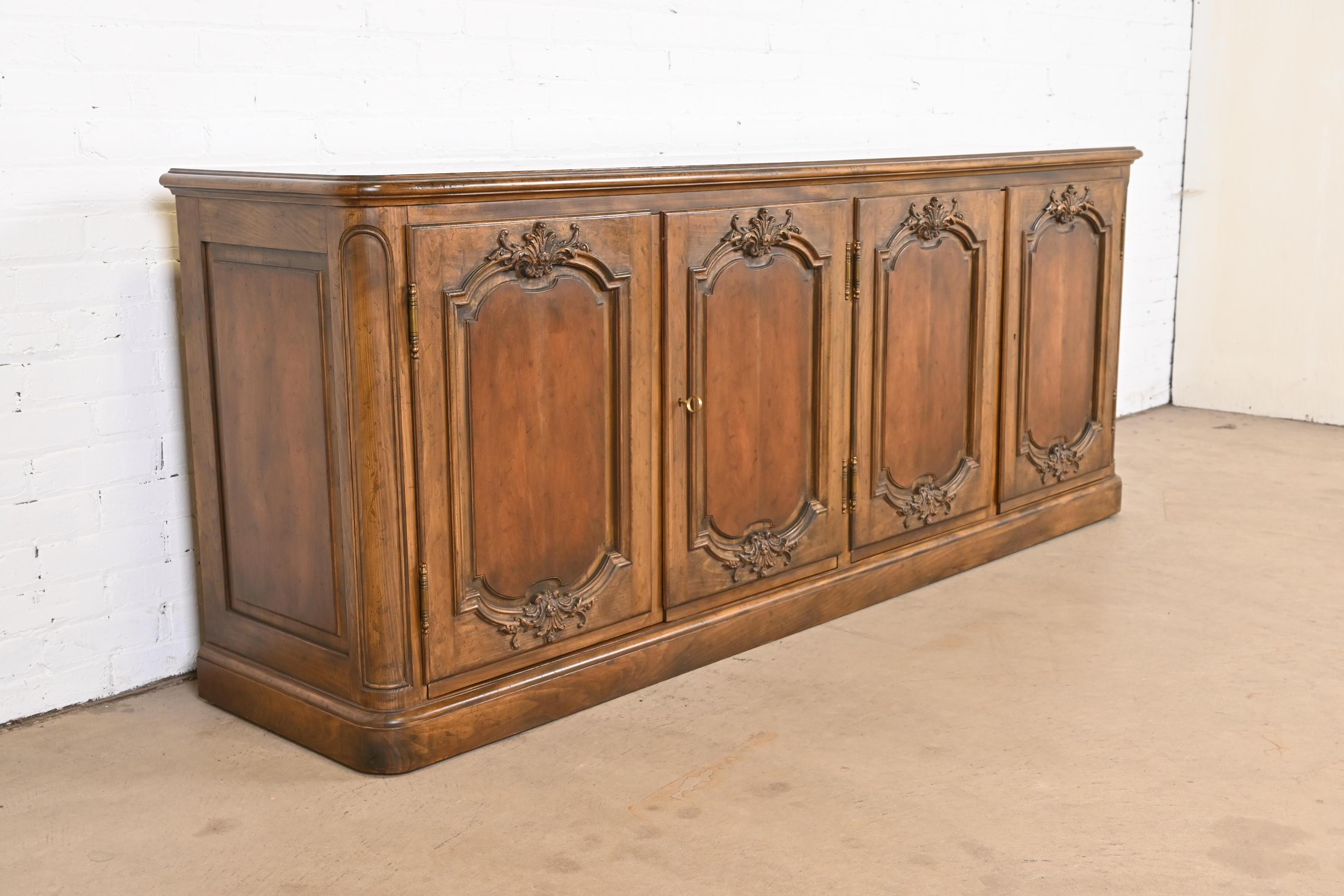 Mid-20th Century Baker Furniture French Country Carved Walnut Sideboard or Bar Cabinet, 1960s