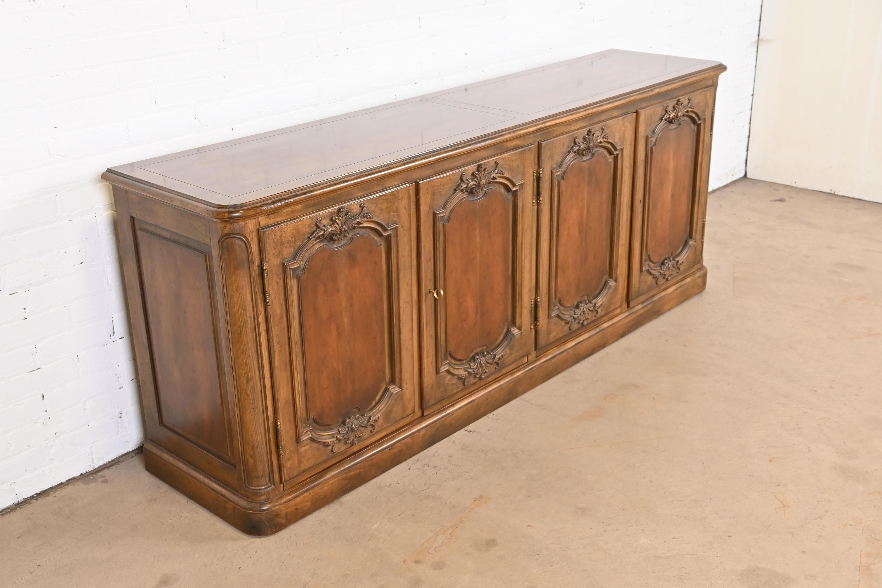 Baker Furniture French Country Carved Walnut Sideboard or Bar Cabinet, 1960s 1