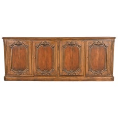 Baker Furniture French Country Carved Walnut Sideboard or Bar Cabinet, 1960s