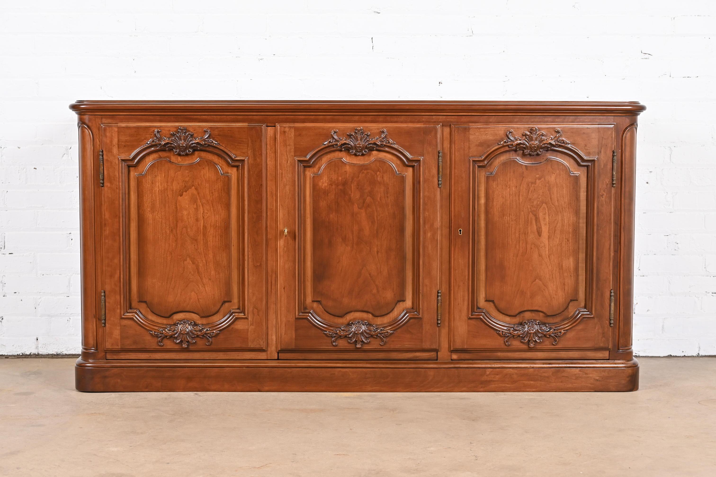 French Provincial Baker Furniture French Country Cherry Wood Sideboard Credenza, Newly Refinished