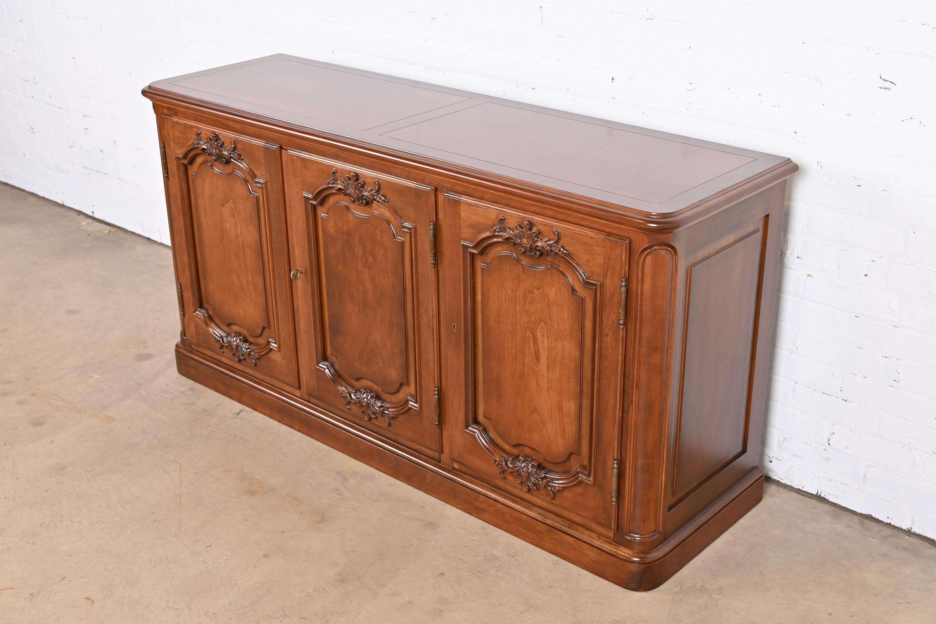 American Baker Furniture French Country Cherry Wood Sideboard Credenza, Newly Refinished