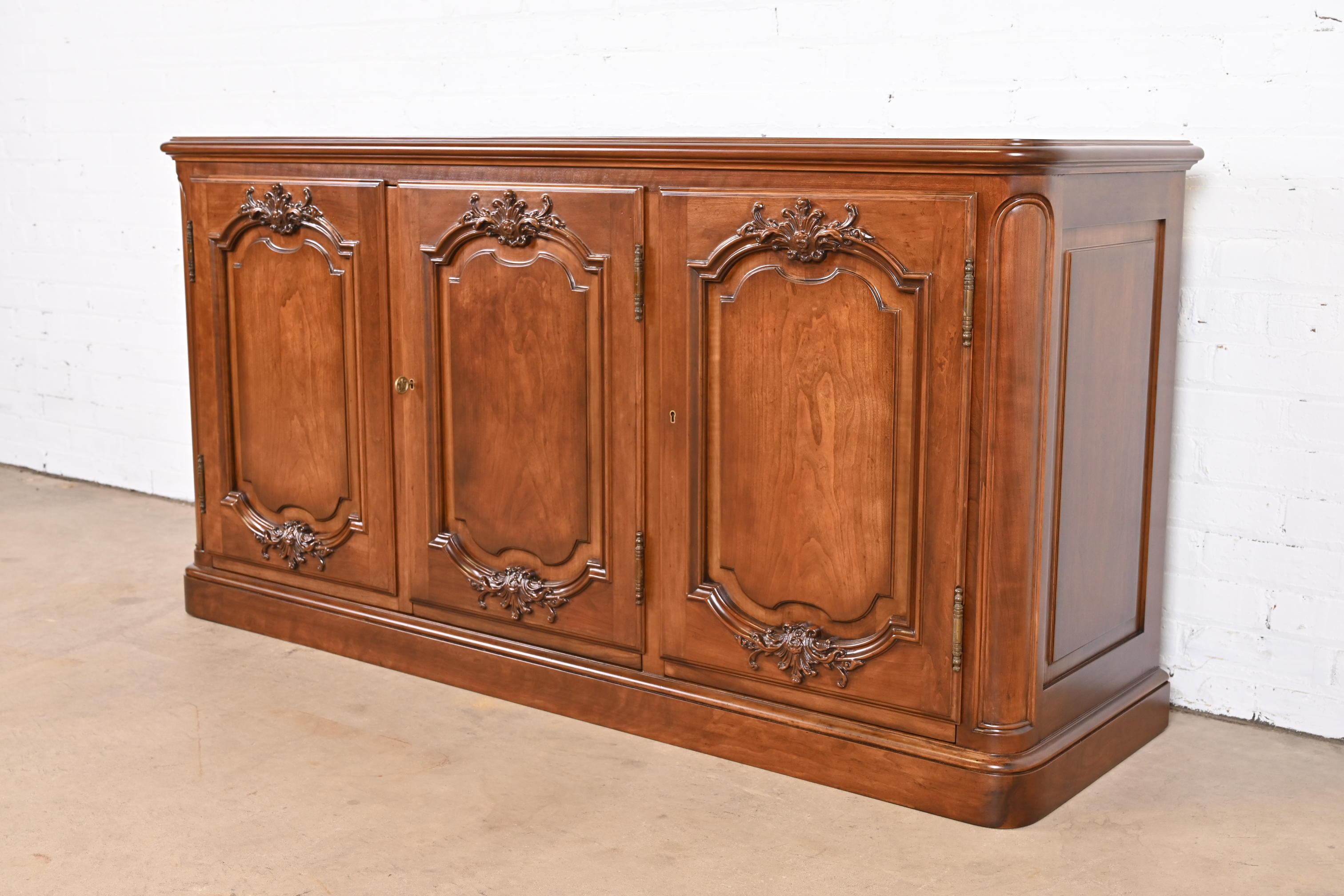 Baker Furniture French Country Cherry Wood Sideboard Credenza, Newly Refinished In Good Condition In South Bend, IN