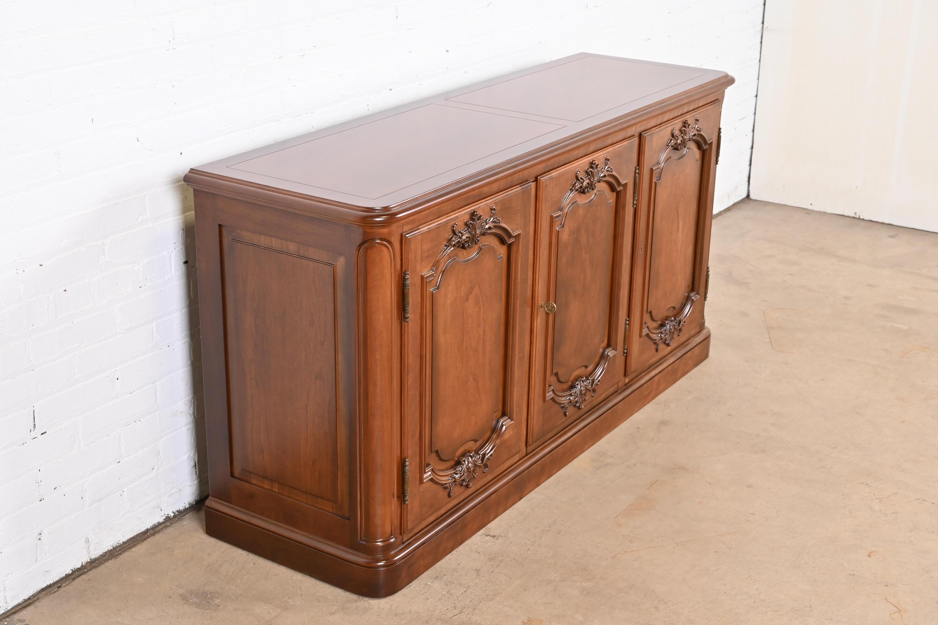 Mid-20th Century Baker Furniture French Country Cherry Wood Sideboard Credenza, Newly Refinished