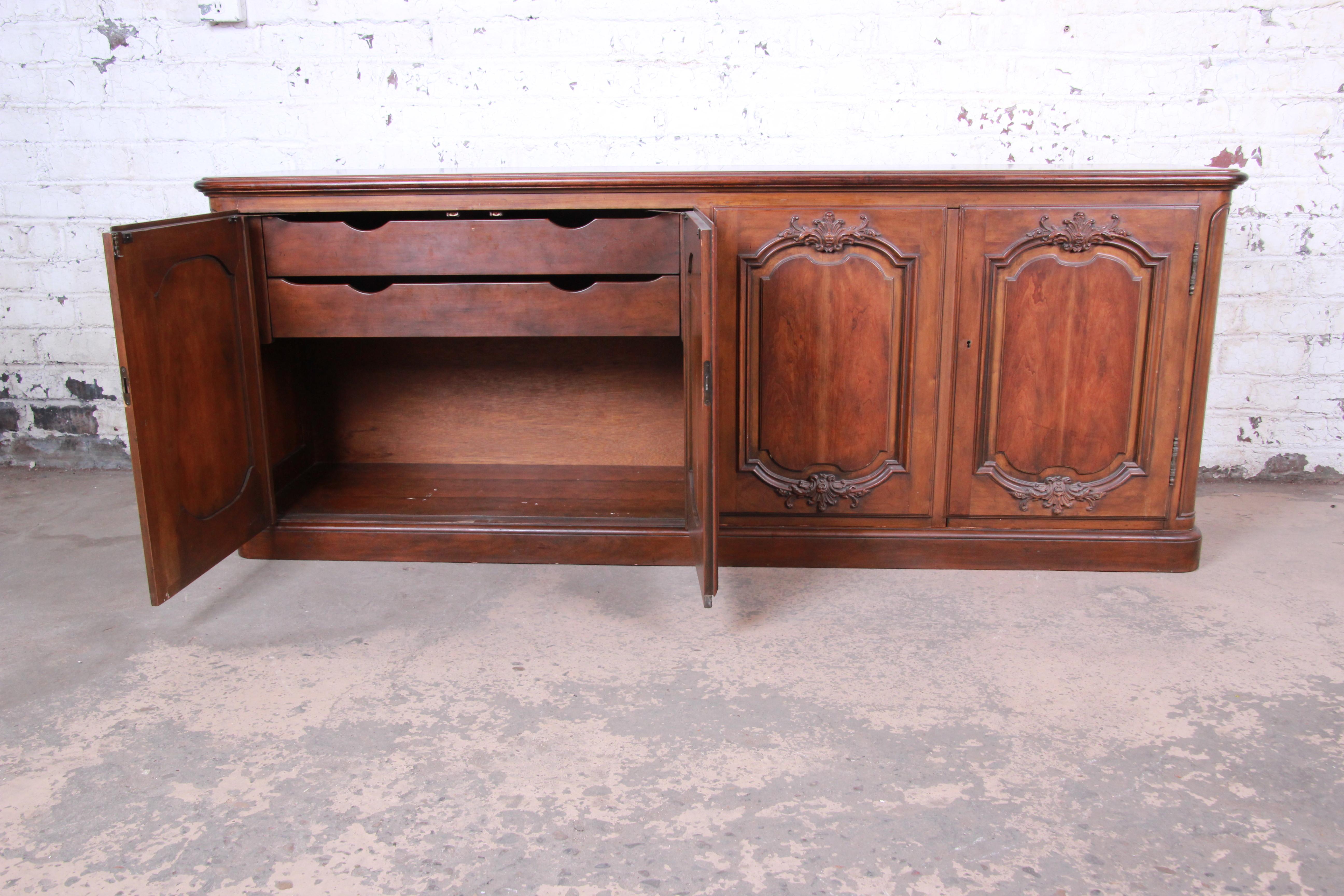 Baker Furniture French Country Cherry Wood Sideboard Credenza or Bar Cabinet 1