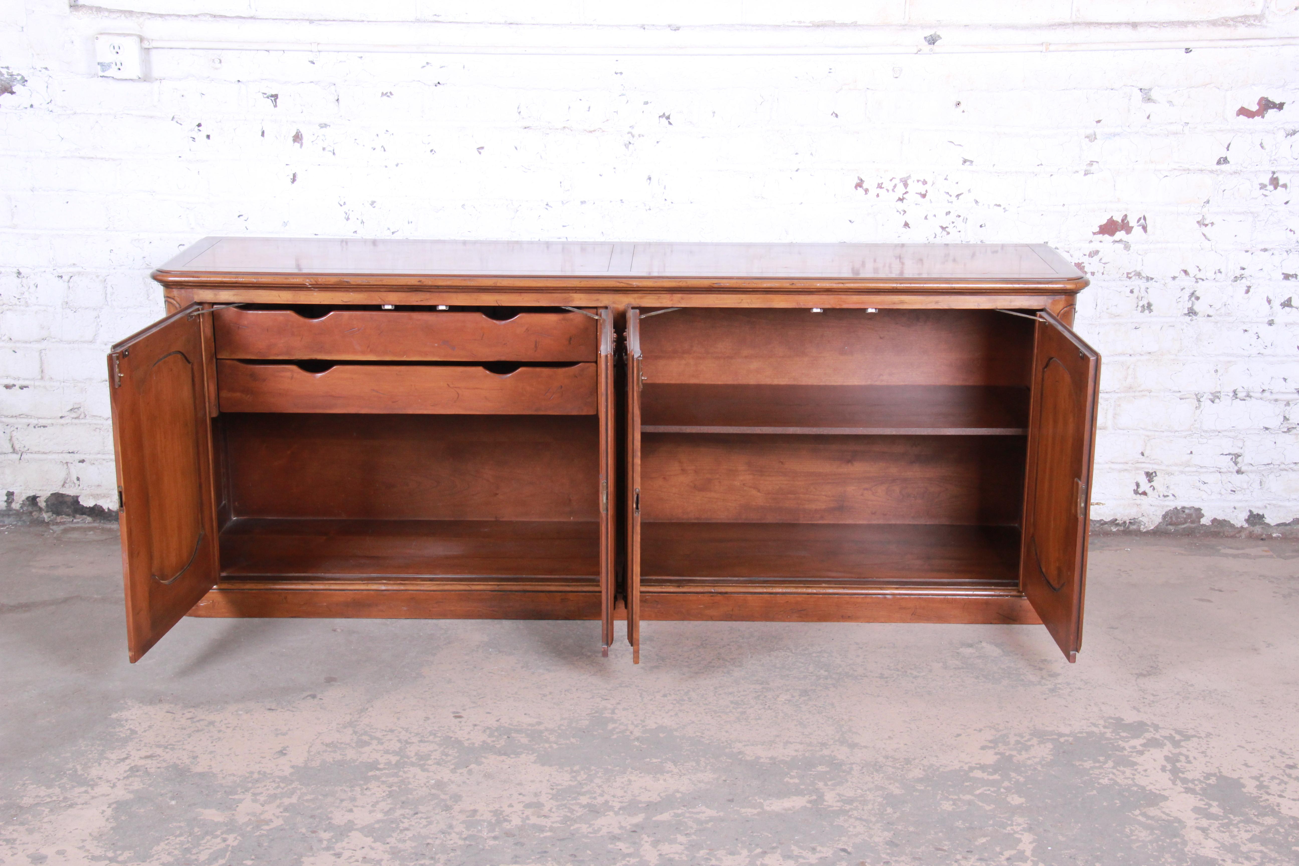 Baker Furniture French Country Cherry Wood Sideboard Credenza or Bar Cabinet 1