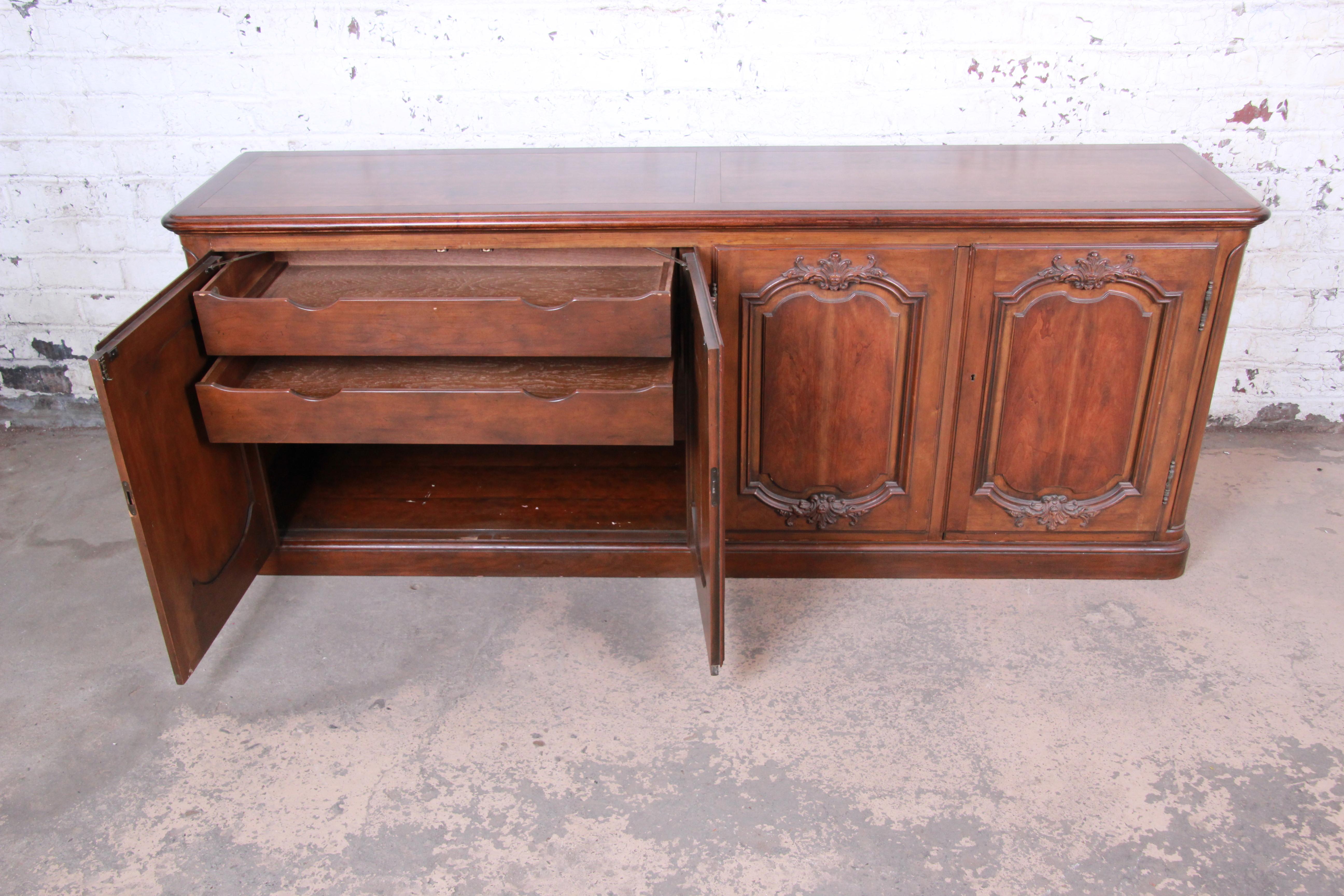 Baker Furniture French Country Cherry Wood Sideboard Credenza or Bar Cabinet 2