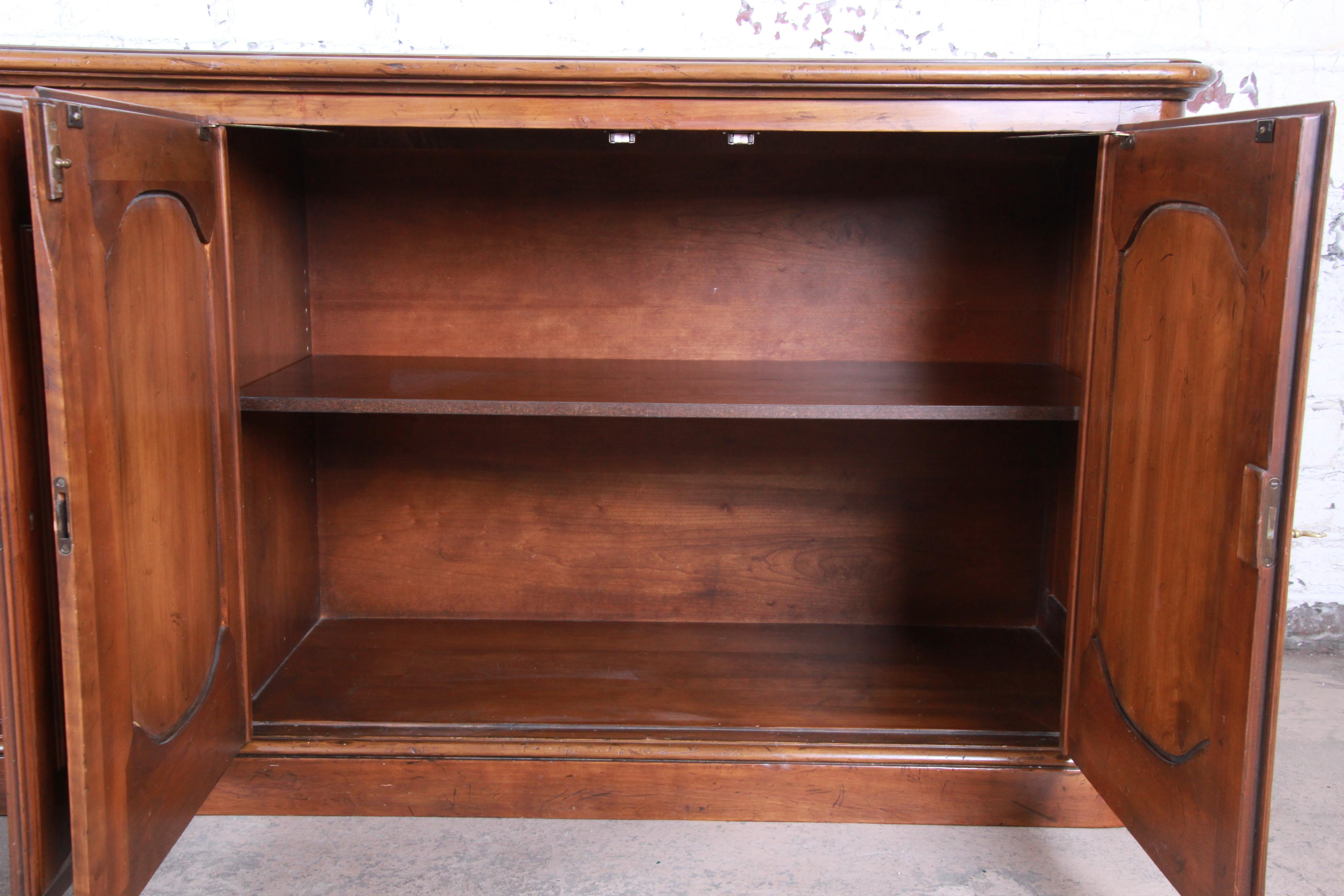 Baker Furniture French Country Cherry Wood Sideboard Credenza or Bar Cabinet 2