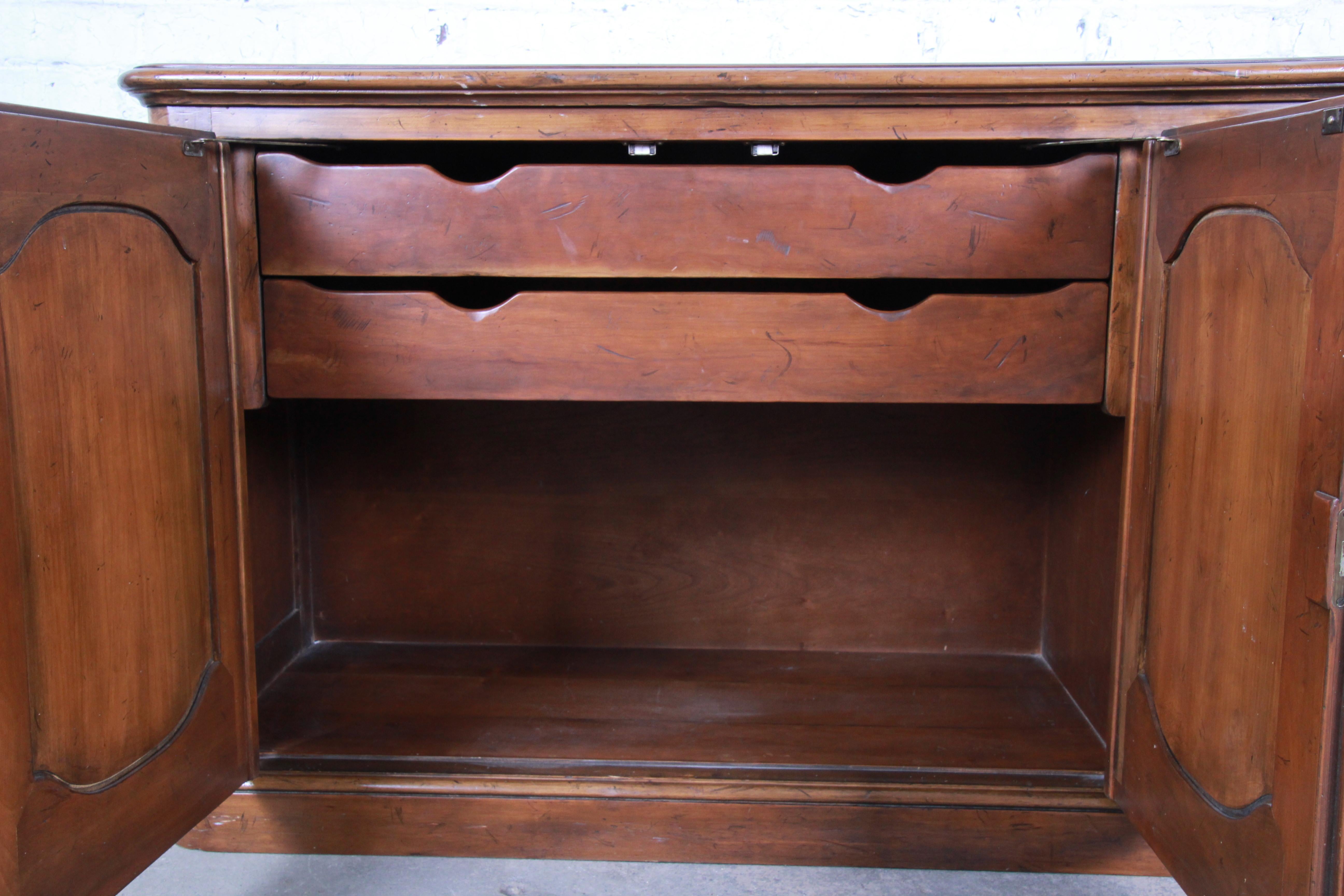 Baker Furniture French Country Cherry Wood Sideboard Credenza or Bar Cabinet 3