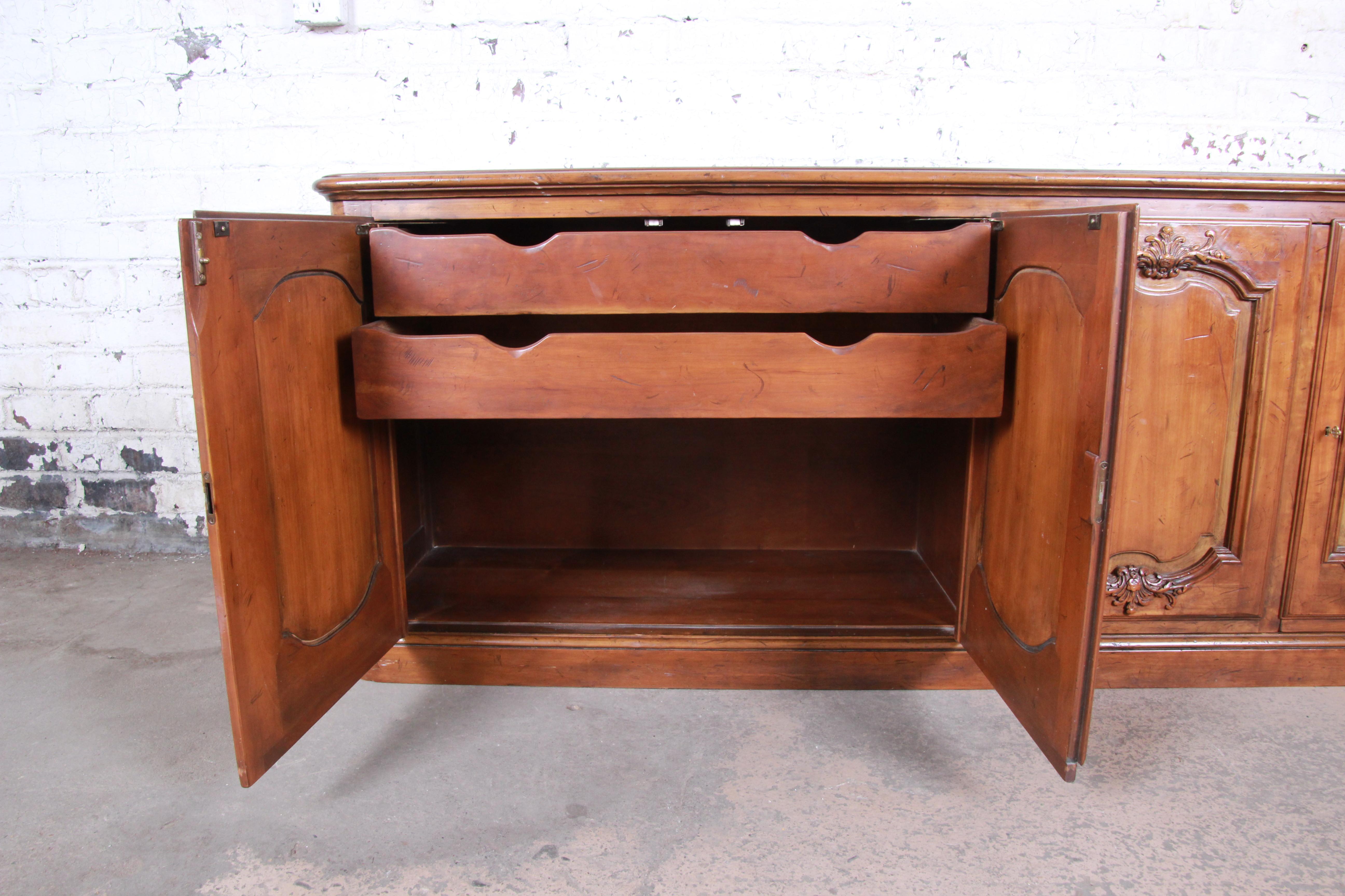 Baker Furniture French Country Cherry Wood Sideboard Credenza or Bar Cabinet 4