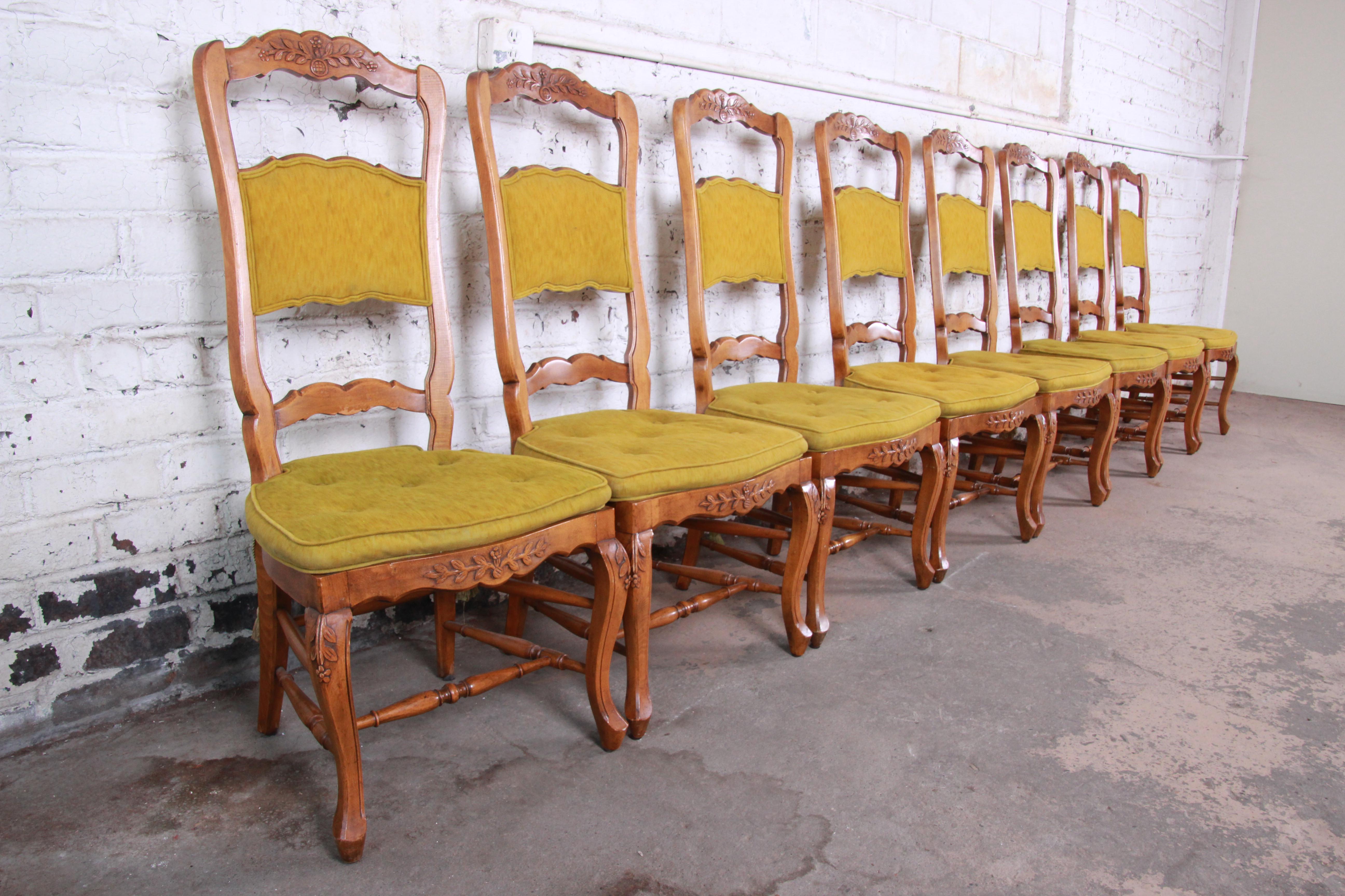 French Provincial Baker Furniture French Country High Back Dining Chairs, Set of Eight